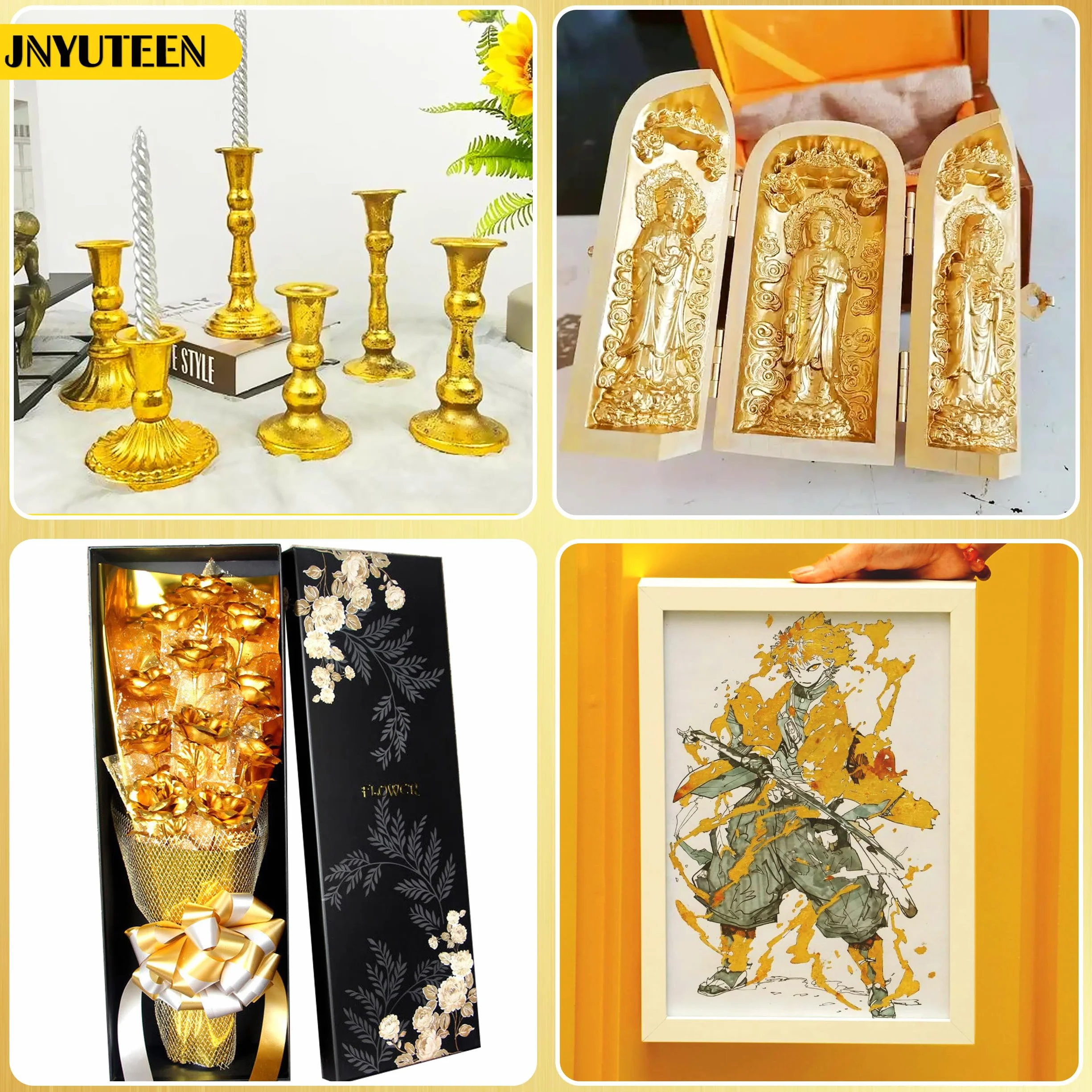 300 Fogli Foglia Oro per Fai da Te, Set con Pennelli E Pinzette Carta Dorata 8 x 8,5 cm, Oro Argento Finto per Progetti DIY Decorazione Artigianato