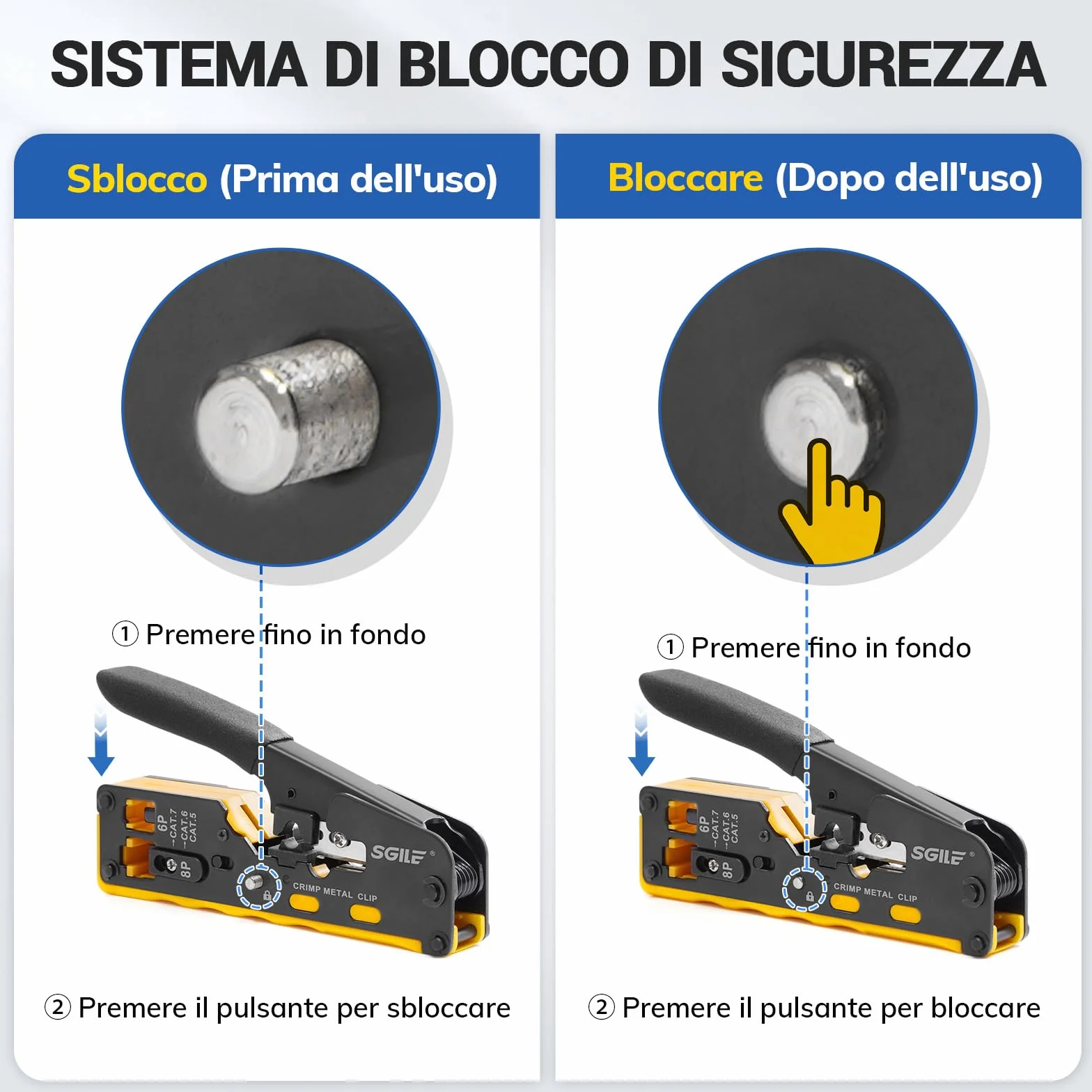 SGILE Kit di Attrezzi per Rete, Pass Through RJ45, Pinza Crimpatrice per Cat5, Cat6, Cat7, Pinza Spellafili, Tester di Rete, Universale RJ45/RJ11/RJ12, Include 25 Connettori CAT6 e 25 Connettori CAT7