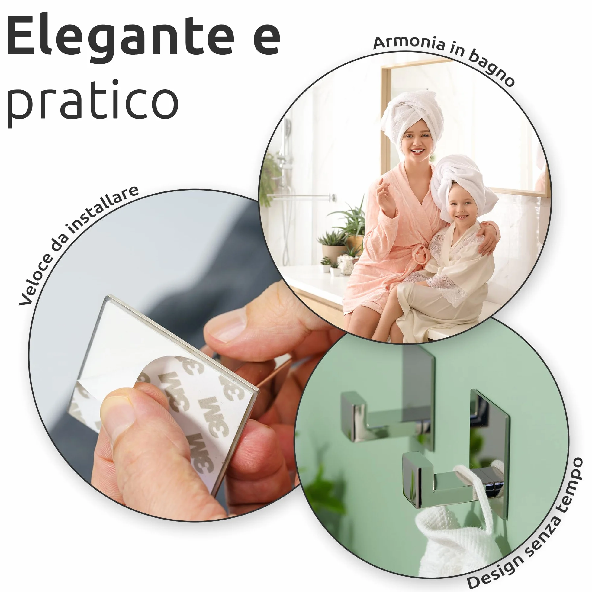 ECENCE Ganci Adesivi 2x, Appendi asciugamani cromo portasciugamani in Acciaio Inox, Gancio autoadesivo