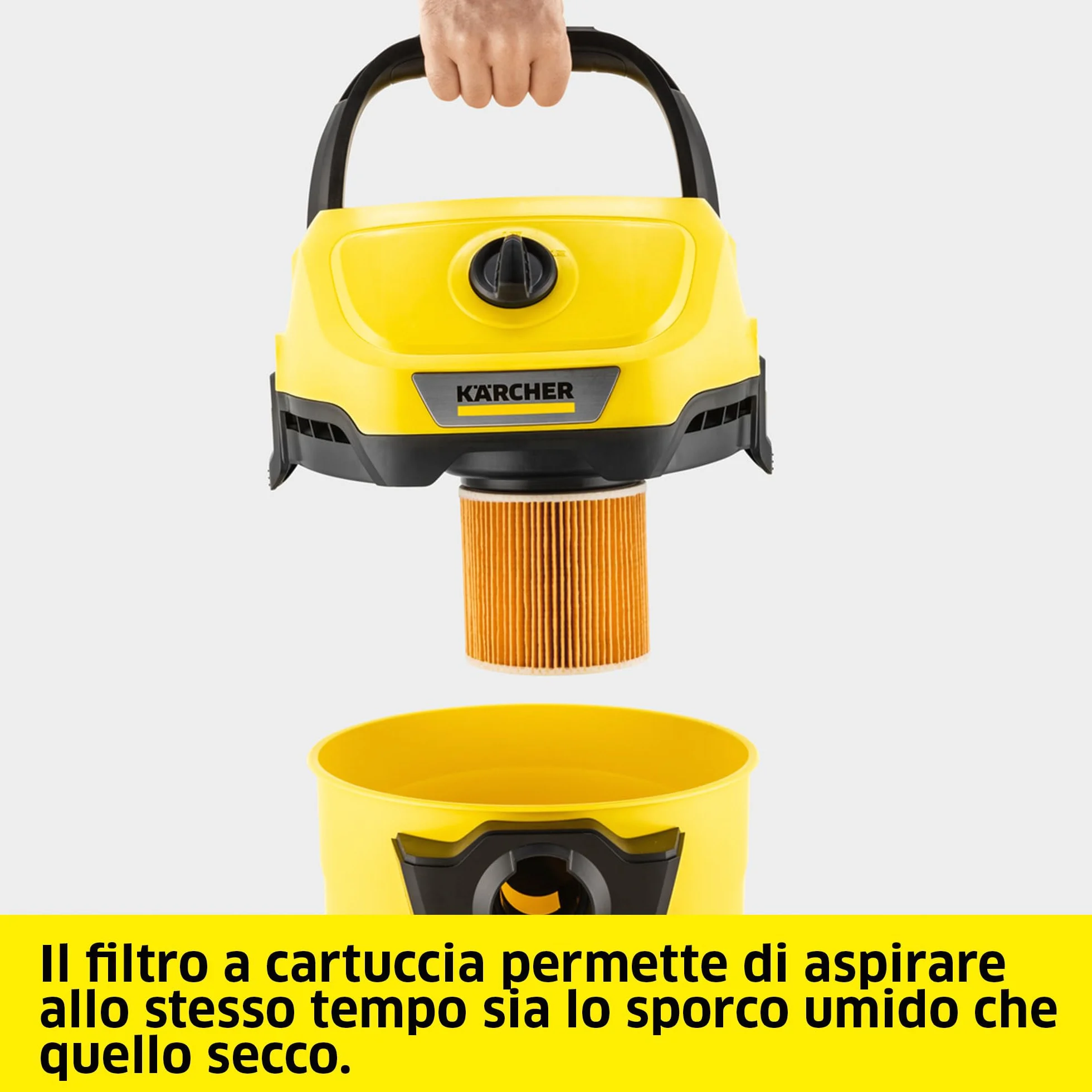 KÄRCHER aspiratore solidi liquidi WD 3 V-17/4/20, funzione soffiante, 1000 W, contenitore in plastica 17 l, tubo 2 m, con filtro a cartuccia, filtro in vello, bocchette per pavimenti e fessure