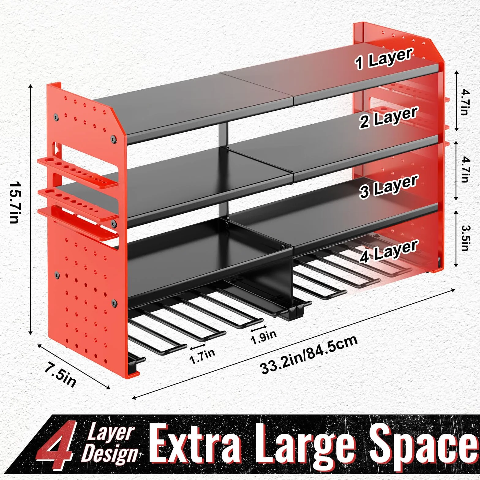 Organizzatore per attrezzi da parete, supporto per trapano a percussione, scaffale portautensili in metallo, organizer pesante per garage e officina con supporto laterale per cacciavite per garage e