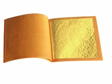 lotto di 10 foglie d'oro commestibili 43 mm X 43 mm 100% puro 24 carati