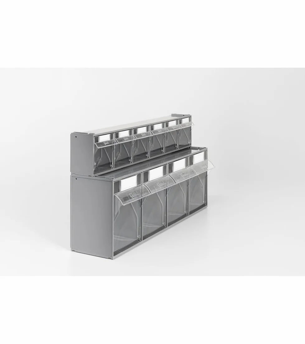 Fami - Cassettiera Porta Minuteria da Muro, Scaffali e Carrelli per Garage, Officina e Magazzini, 6 Cassetti Trasparenti Visual Box, Pannello Porta Viti e Bulloni, Dimensioni: 60 x 9,6 x 11,2 cm