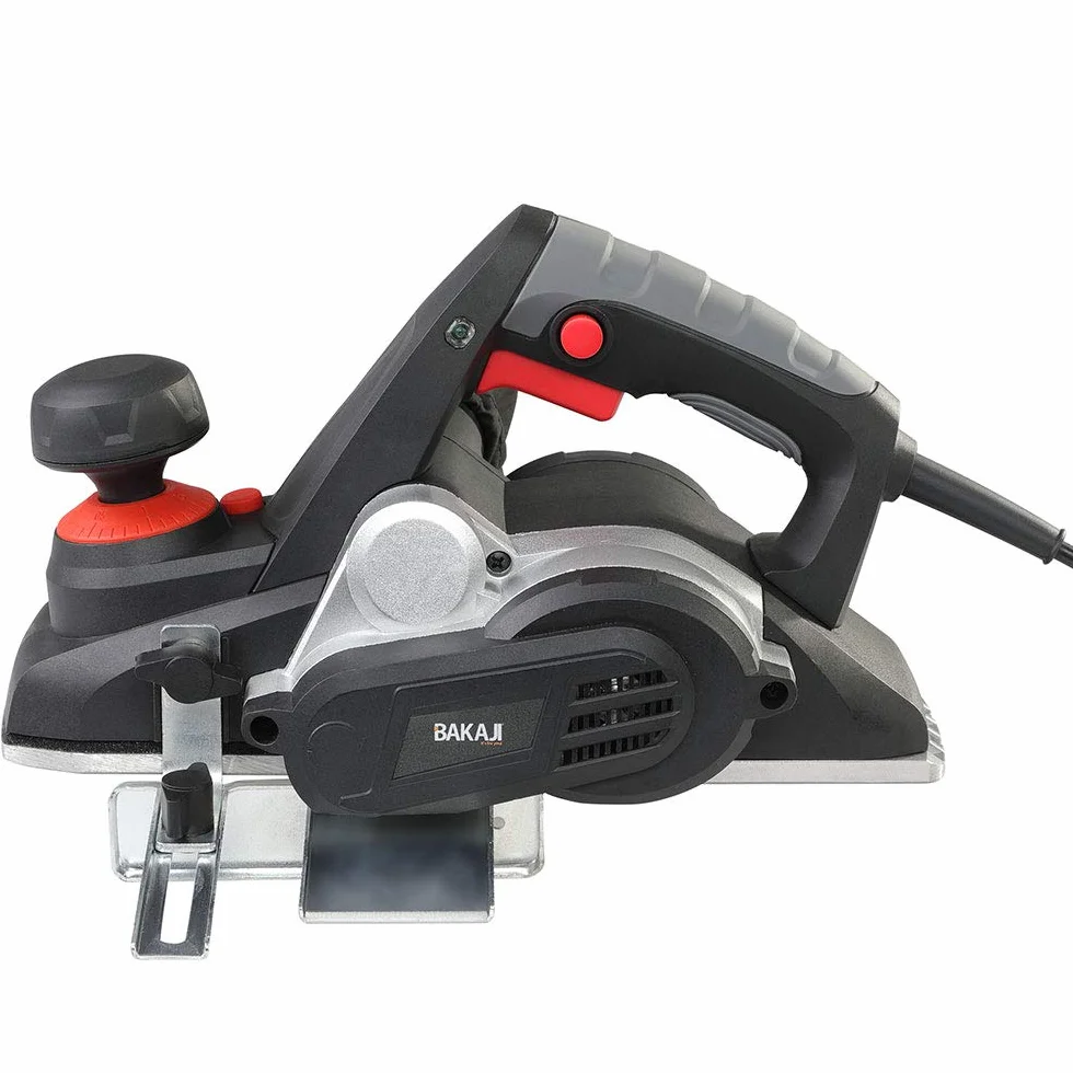 Bakaji Pialla Elettrica Piallatrice Potenza 750W Levigatrice Pialletto Legno Velocità 16500 rpm Larghezza Taglio 82mm Profondità Regolabile 0-3 mm con Aspiratore integrato Sacco + Guida Parallela