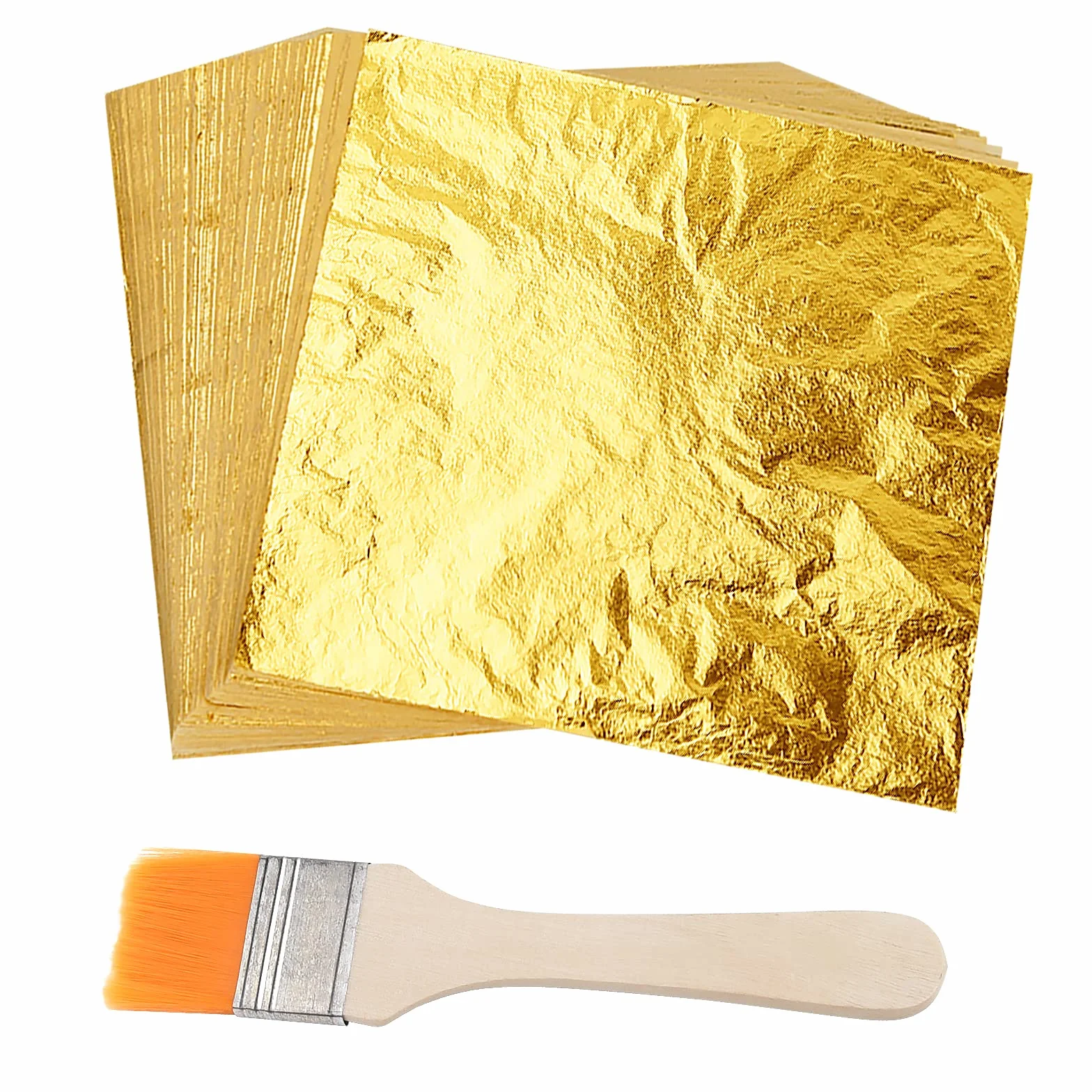 ASTARON 100 fogli fogli imitazione foglia d'oro foglio con pennello per progetto artistico, fiocchi d'oro per la decorazione di mobili per unghie in resina (14x14 cm)