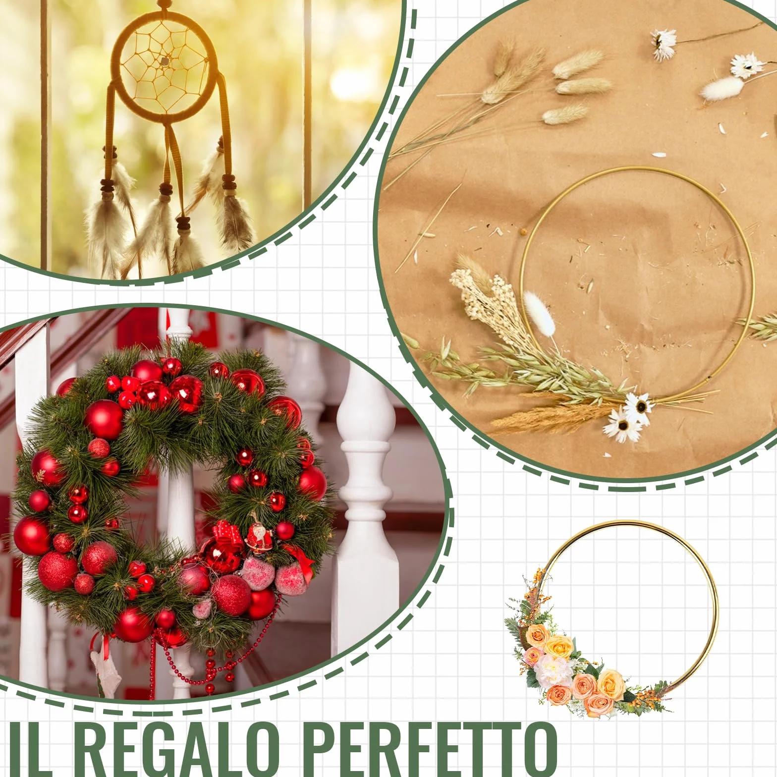 VEGCOO 20 Pezzi Cerchi per Acchiappasogni 10 cm Anelli in Metallo Oro, Ferro Macramè Fai da Te