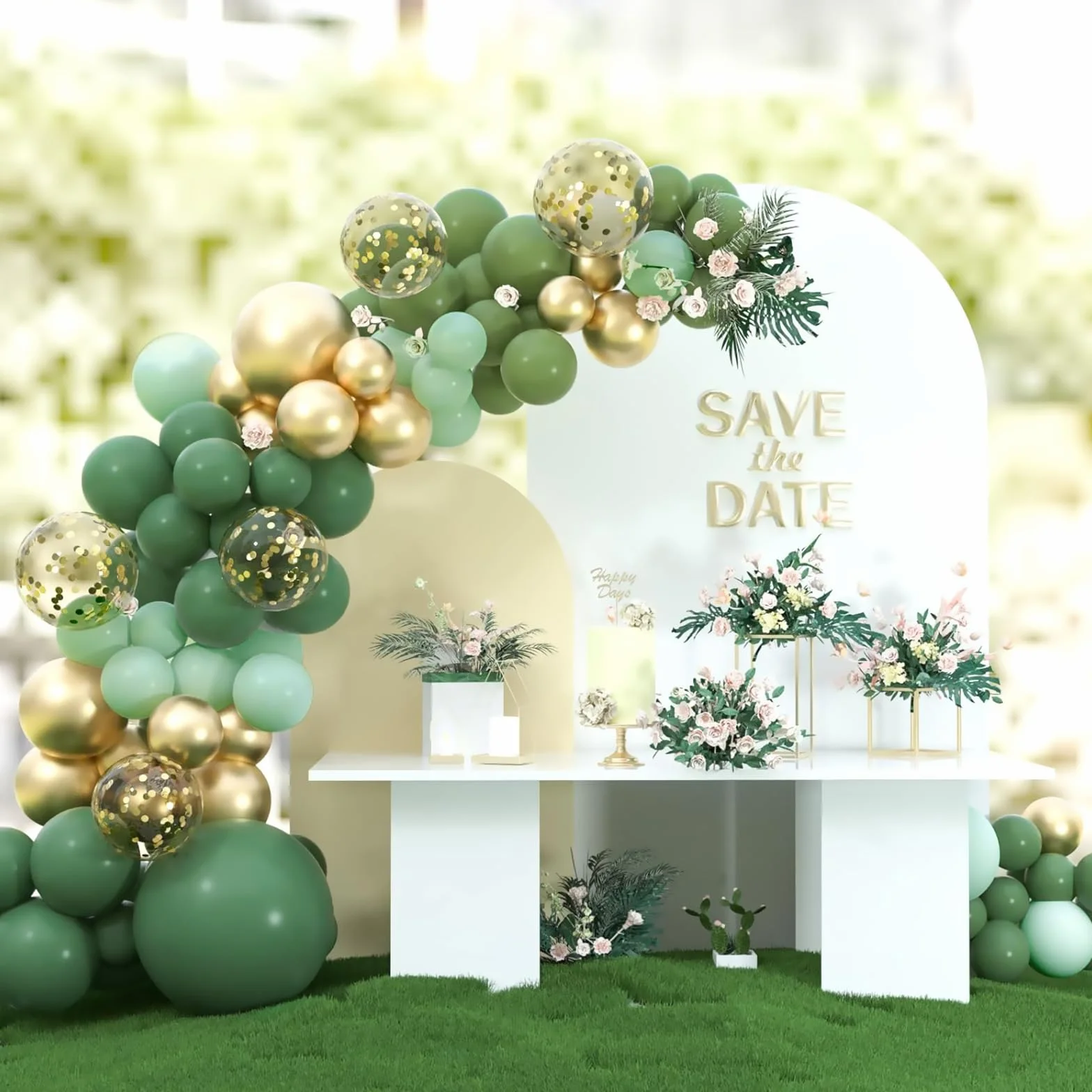 Kit Arco Palloncini Verde Salvia, 110 Pezzi Kit Ghirlanda Palloncini Verdi Oro con Palloncini Verde Oro Coriandoli per Matrimonio Compleanno Baby Shower Laurea Decorazioni Festa Safari Giungla