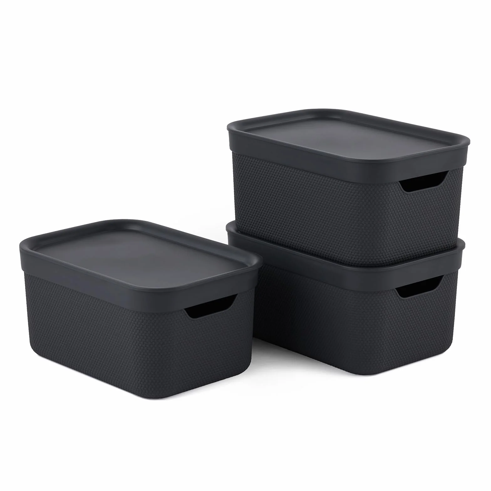 Jive Dekobox - Set da 3 scatole decorative portaoggetti da 5 l con coperchio, plastica (PP riciclato), nero, 3x5 l (26.5 x 18.5 x 13.5 cm)