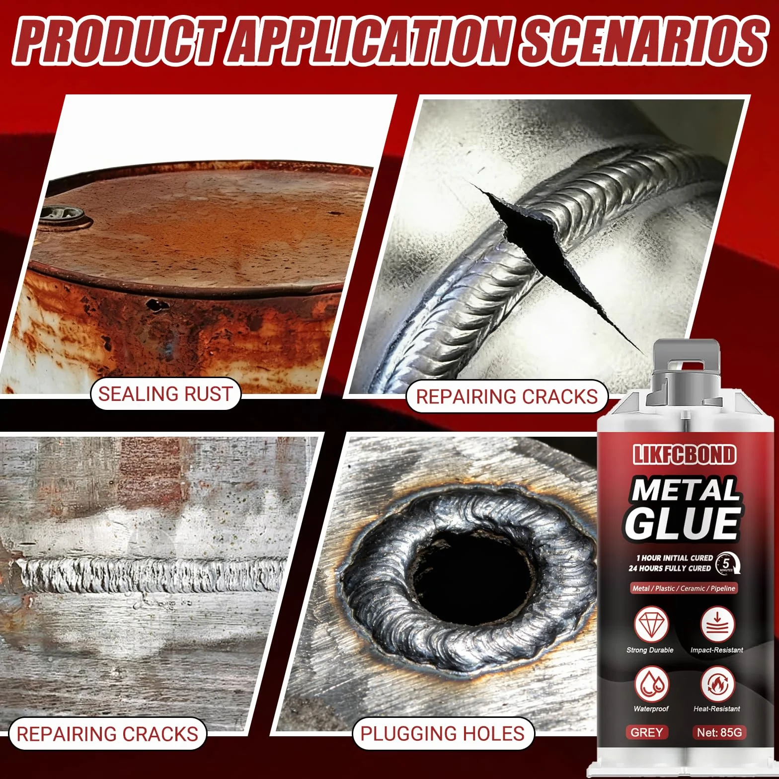 Colla per Metallo Extra Forte, 85g Pasta per Saldatura a Freddo a Base di Metallo Liquido, Resistente al Calore e Impermeabile, Colla Metalli per Saldare Riparare Metallo, Alluminio