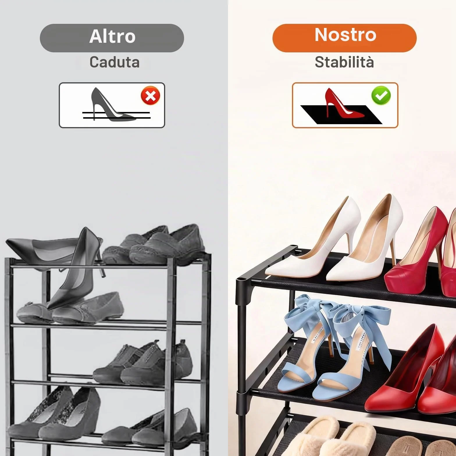 Scarpiera 3 Ripiani Impilabile Portascarpe Organizzatore Metallo 9 Paia 60x30x36 cm Nero