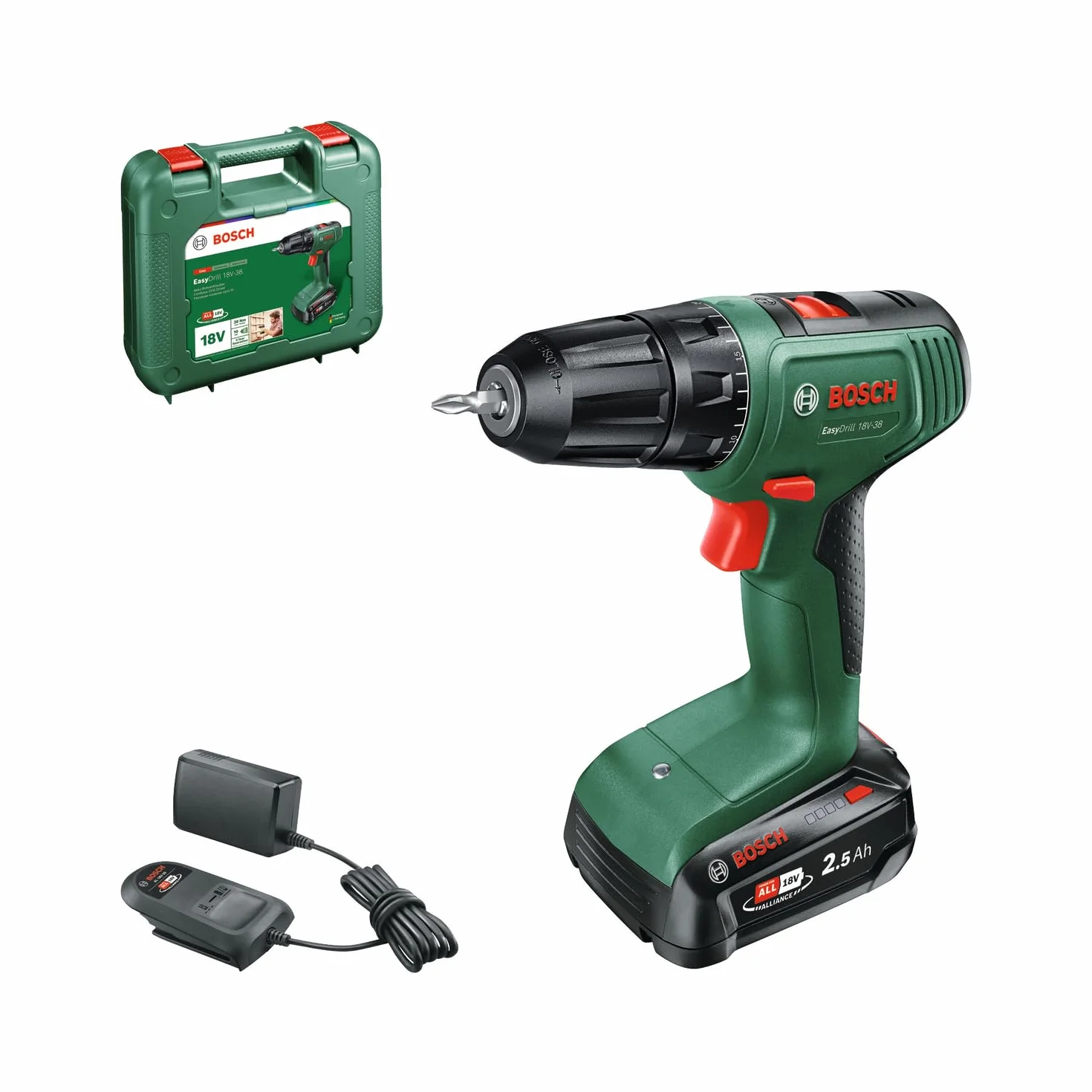 Bosch Trapano avvitatore a batteria EasyDrill 18V-38 (1 batteria da 2,5 Ah; sistema 18 volt; in custodia per il trasporto)
