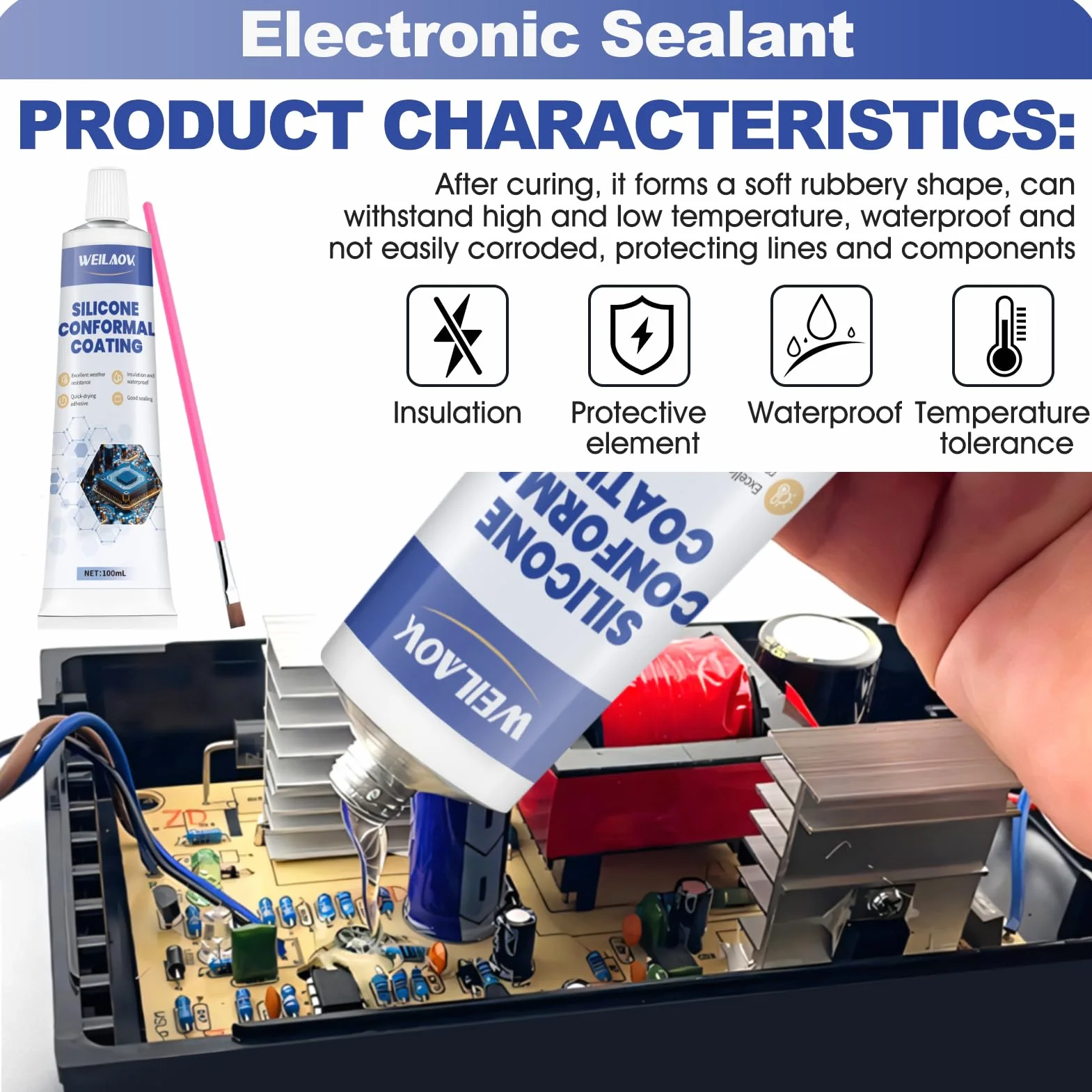 Protective and Insulating Varnish, Vernice Isolante, Gomma Liquida, Gel Isolante Elettrico per Circuiti Stampati di Apparecchiature Elettroniche, Schede di Controllo, ecc, 100 ml