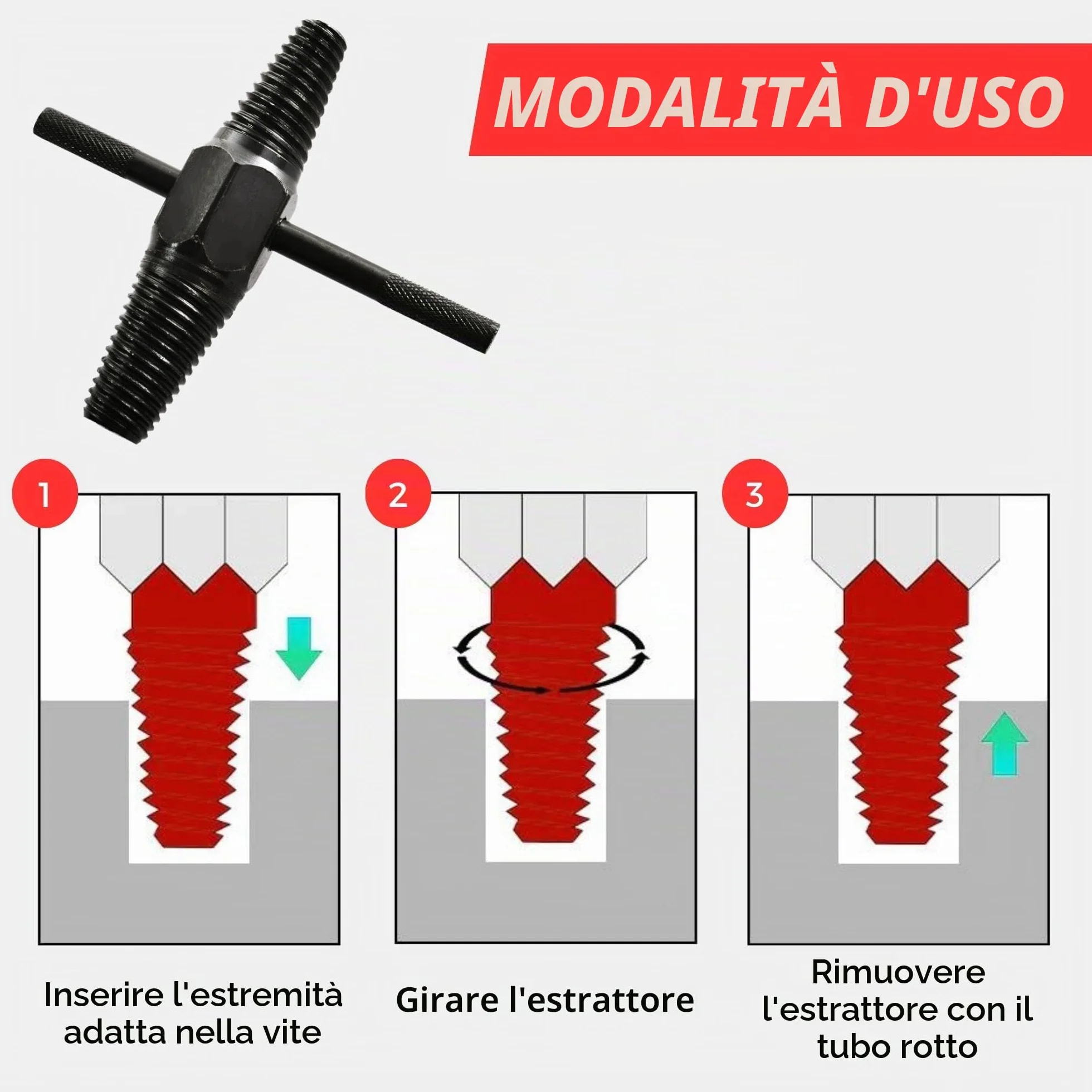 Estrattore di Tubi. Estrattore per Viti Danneggiate e Bulloni Rotti da ½ a ¾ Pollici. Toglifilo a Doppia Testa con Leva Ausiliaria. Acciaio al Carbonio.