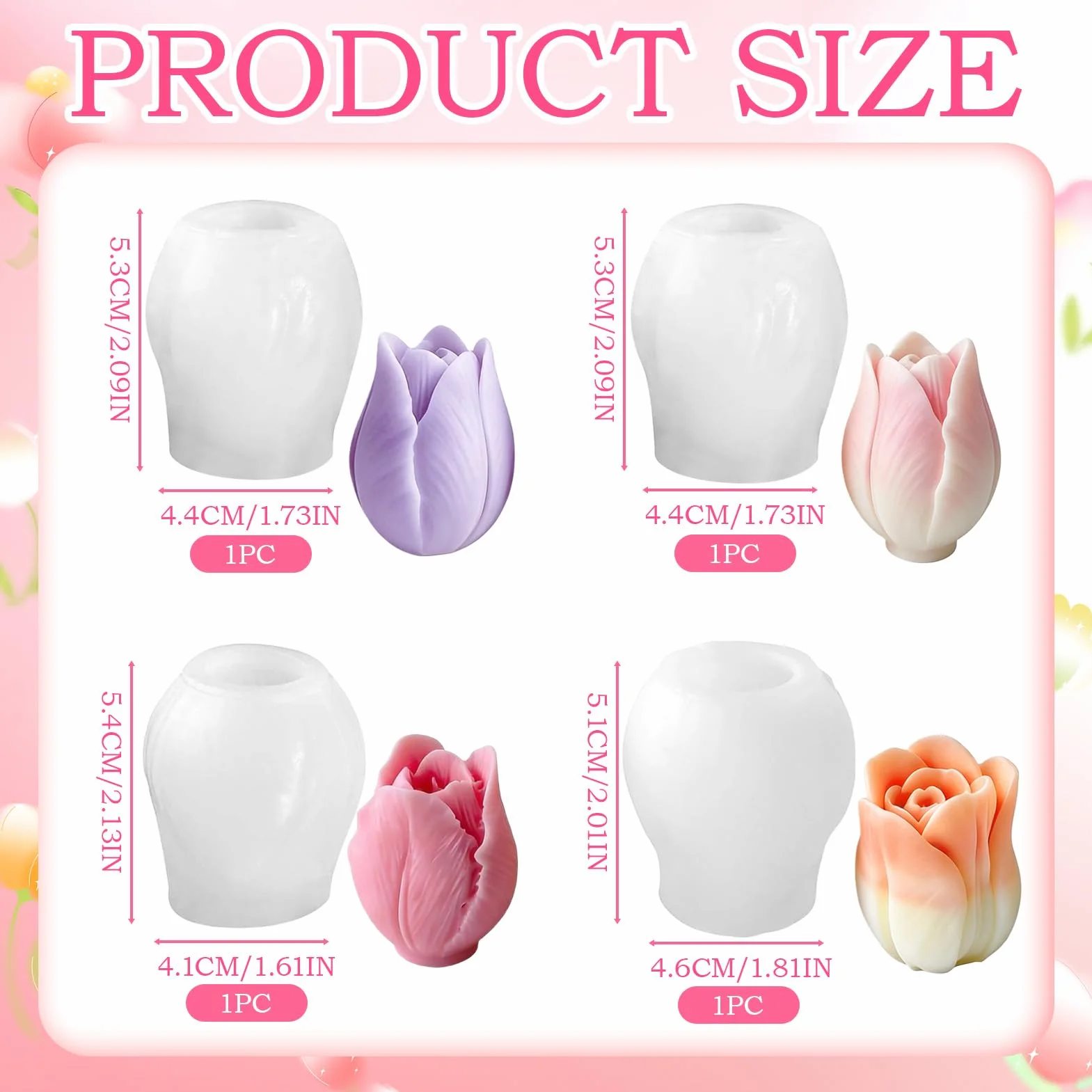 4 Pezzi 3D in Stampi Cera Tulipano, Stampo Tulipano per Candele, Stampi in Silicone a Forma di tulipano, per Realizzare Candele e Sapone, Regalo di Festa, Decorazioni per la Casa
