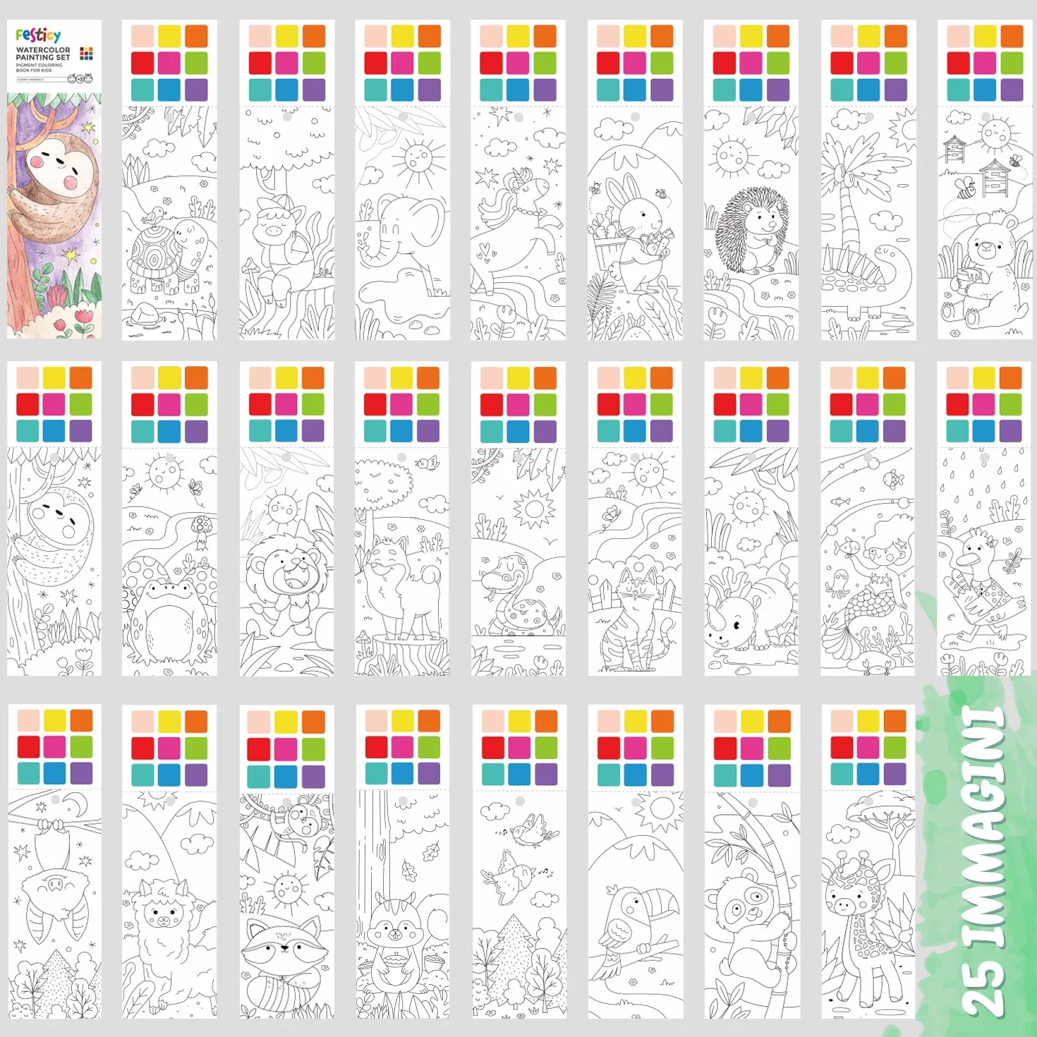 FESTICY Libro da Colorare ad Acqua per Bambini I 25 Pagine con Pennello Serbatoio I Giochi di Viaggio Senza Sporco I Regalo Compleanno 4+ Anni I Attività Educativa Creativa