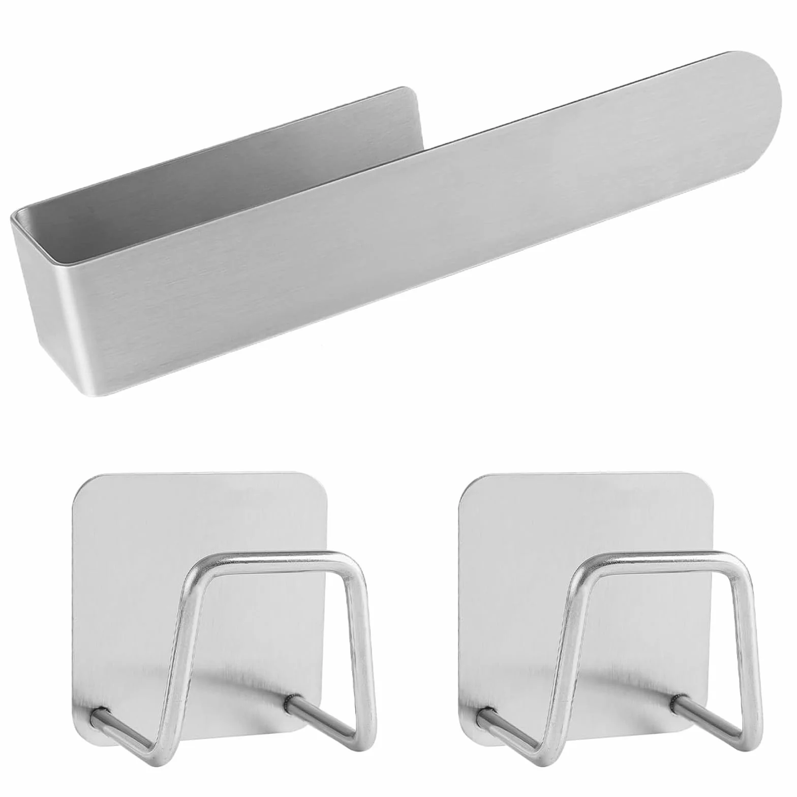 Porta Asciugamani Adesivo Acciaio Inossidabile con 2 Supporti Spugna per Bagno Cucina