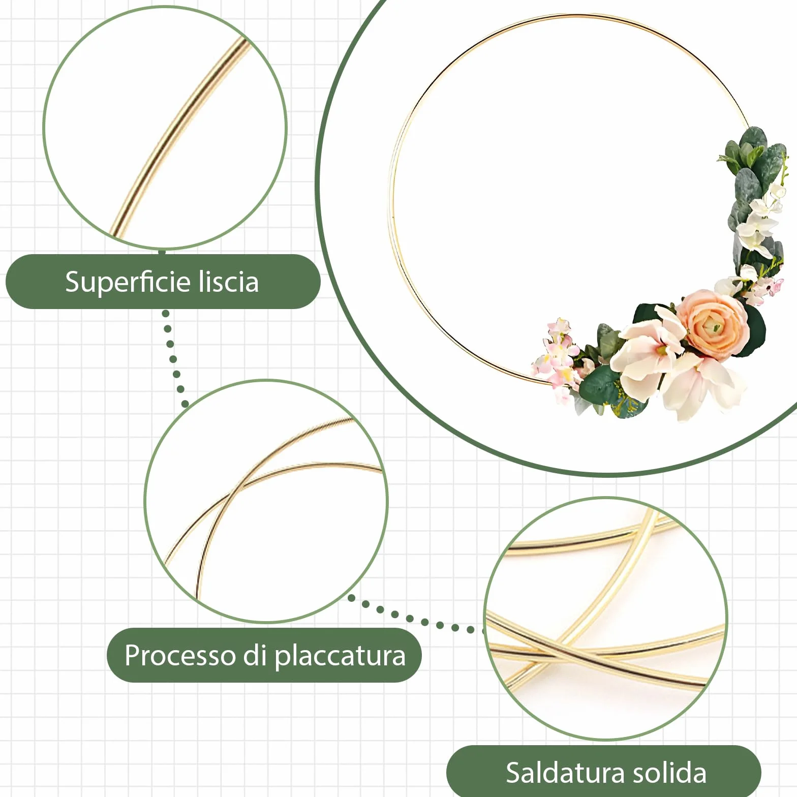 VEGCOO 20 Pezzi Cerchi per Acchiappasogni 10 cm Anelli in Metallo Oro, Ferro Macramè Fai da Te