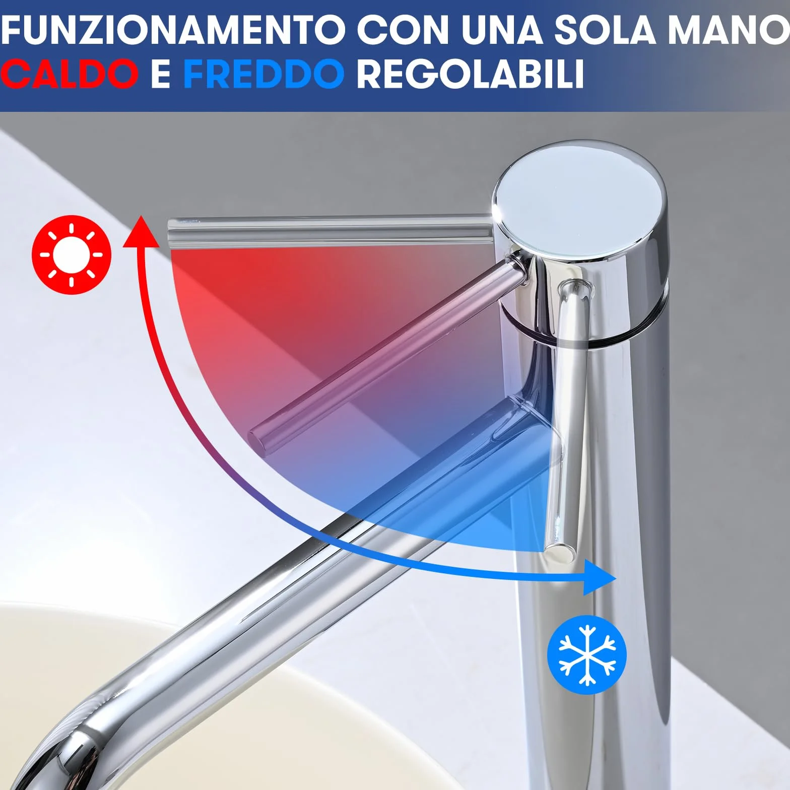 Miscelatore Lavabo Alto, BuntHaus Rubinetto Monocomando Bagno, Rubinetti Lavabo da Appoggio per Calda e Fredda Regolabile, Miscelatore Aeratore a Risparmio Idrico, Cromato
