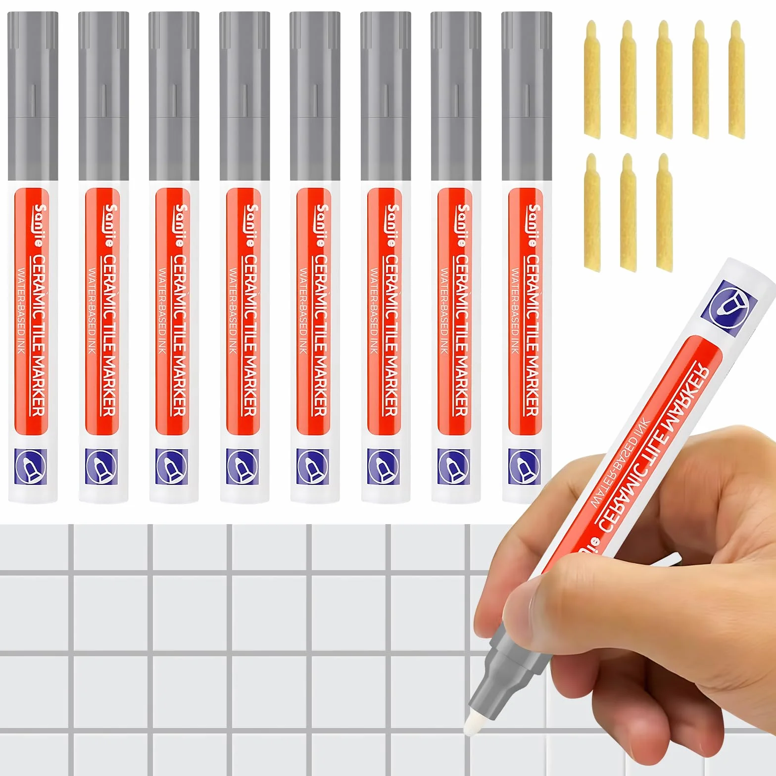 Fugenstift Grau, 8 pezzi Fugenstift Fugenstift Fugenstift mit Ersatzspitze Anthrazit Stift Reparatur Marker Reparaturift für Fliesen fliesenfuge Küchen Badezimmern