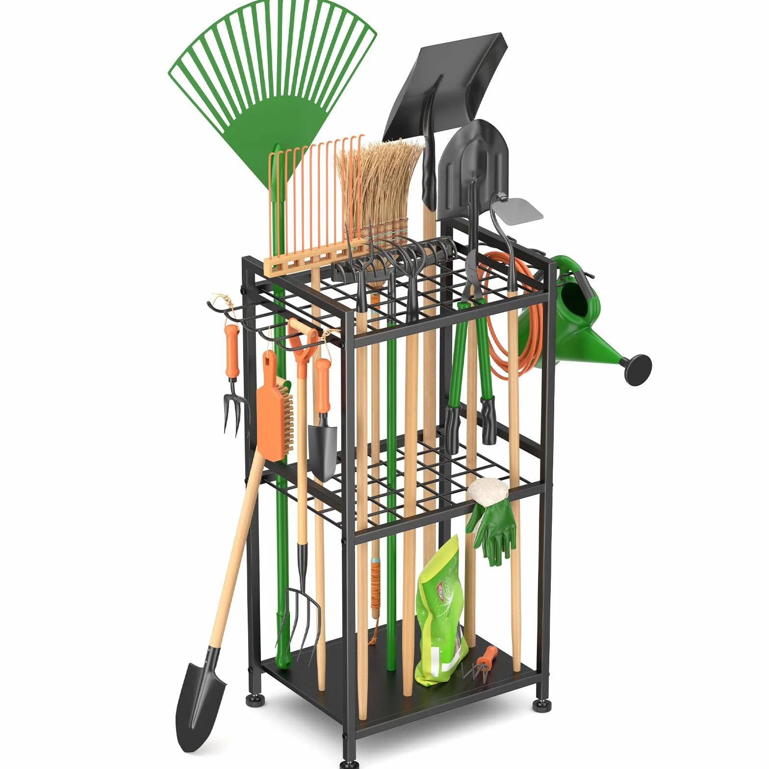 WELDUN Organizer da giardino per garage, supporto per 40 attrezzi a manico lungo, gestione del garage con ganci per capannone, scopa, rastrello, pala, tubo da giardino