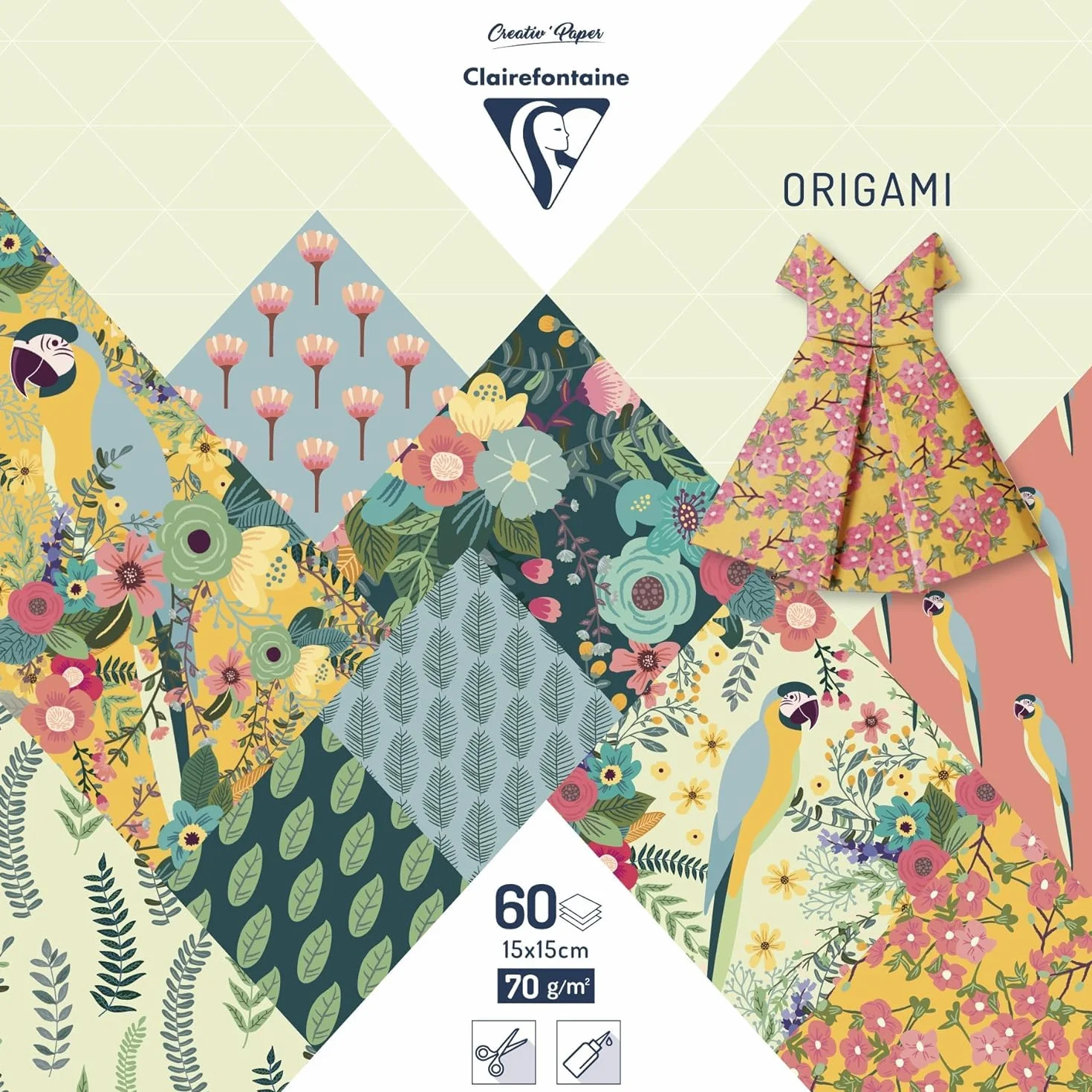Clairefontaine 95351C Papier Origami 70g/m² 15x15cm 30 motivi colorati