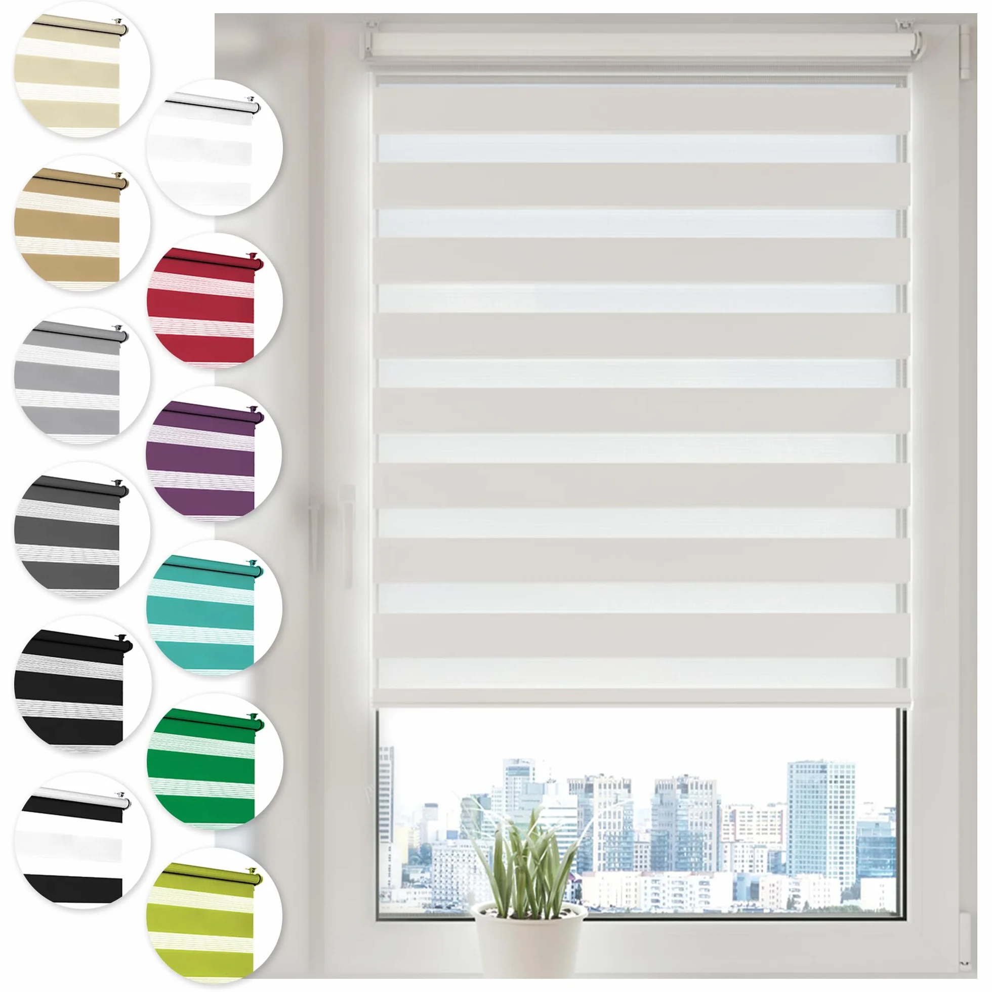 Sonello Tenda a rullo doppio strato Giorno e Notte 50cm x 130cm bianco, Fissaggio a Clip Senza Viti, Tenda a rullo Zebra per Finestra protezione solare