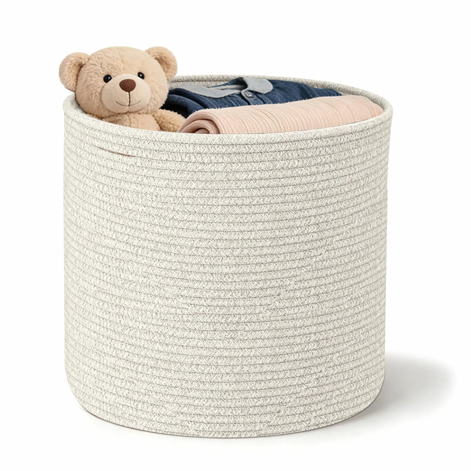 Cestino Portaoggetti in Corda di Cotone, Cesto Portabiancheria 40x35 cm con Manici, Cesto Organizzatore per Giocattoli, Abiti, Coperte, per Nursery, Soggiorno, Camera da Letto (Beige)