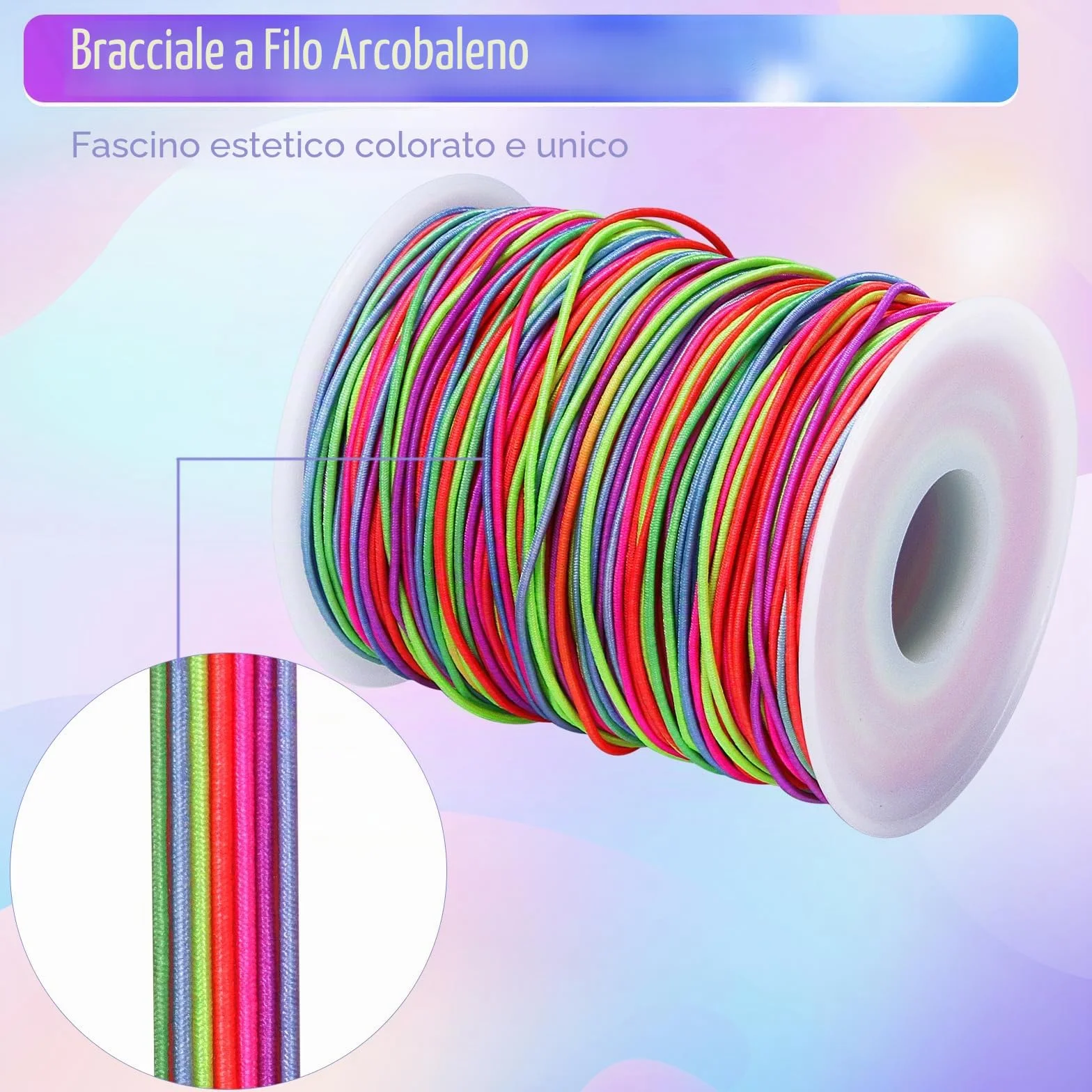 Alyvisun 1mm x 100m Filo per Braccialetti, Durevole Arcobaleno Filo per Braccialetti Adatto per Fare Gioielli DIY, Bracciali, Collane, Artigianato, Decorazioni (Colorato)