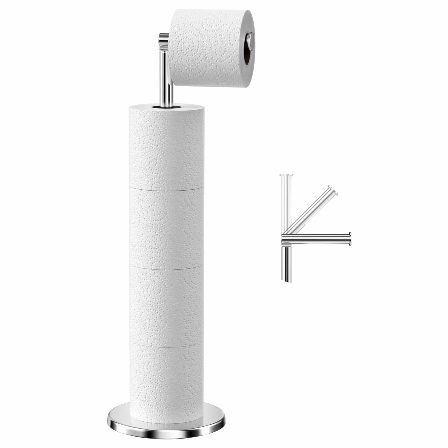 Newpop Porta Carta Igienica da Terra, Portarotolo da Terra in Acciaio Inossidabile con Base Appesantita, Antiruggine Porta Rotolo Bagno Senza Trapano, Dispenser Carta Igienica Antiscivolo (Argento)