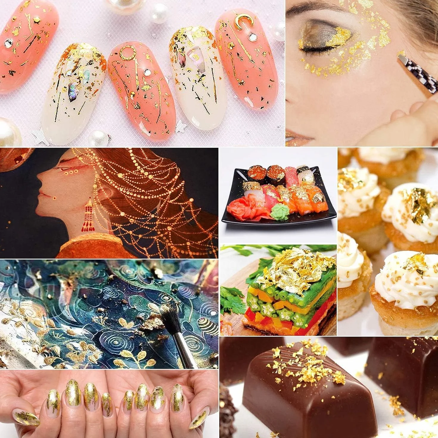 Duokon Lamina d'oro Alimentare, Scaglie di Foglia d'oro Raffinata, Foglia Oro Alimentare Multifunzione, per Alimenti Dessert Decorazione Artigianato, Regalo (20 Bottiglia)