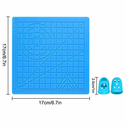 Tappetino per penna 3D Tappetino per stampa 3D Tappetino in silicone con 2 tappi per dita, tappetino pieghevole resistente al calore - blu