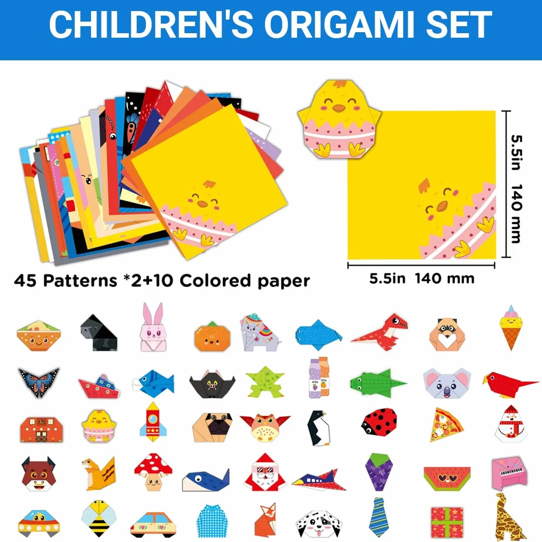 Carta Origami per bambini, include 100 fogli colorati e un manuale di istruzioni con 45 progetti, per stimolare la creatività, la manualità e l'apprendimento attraverso il divertimento