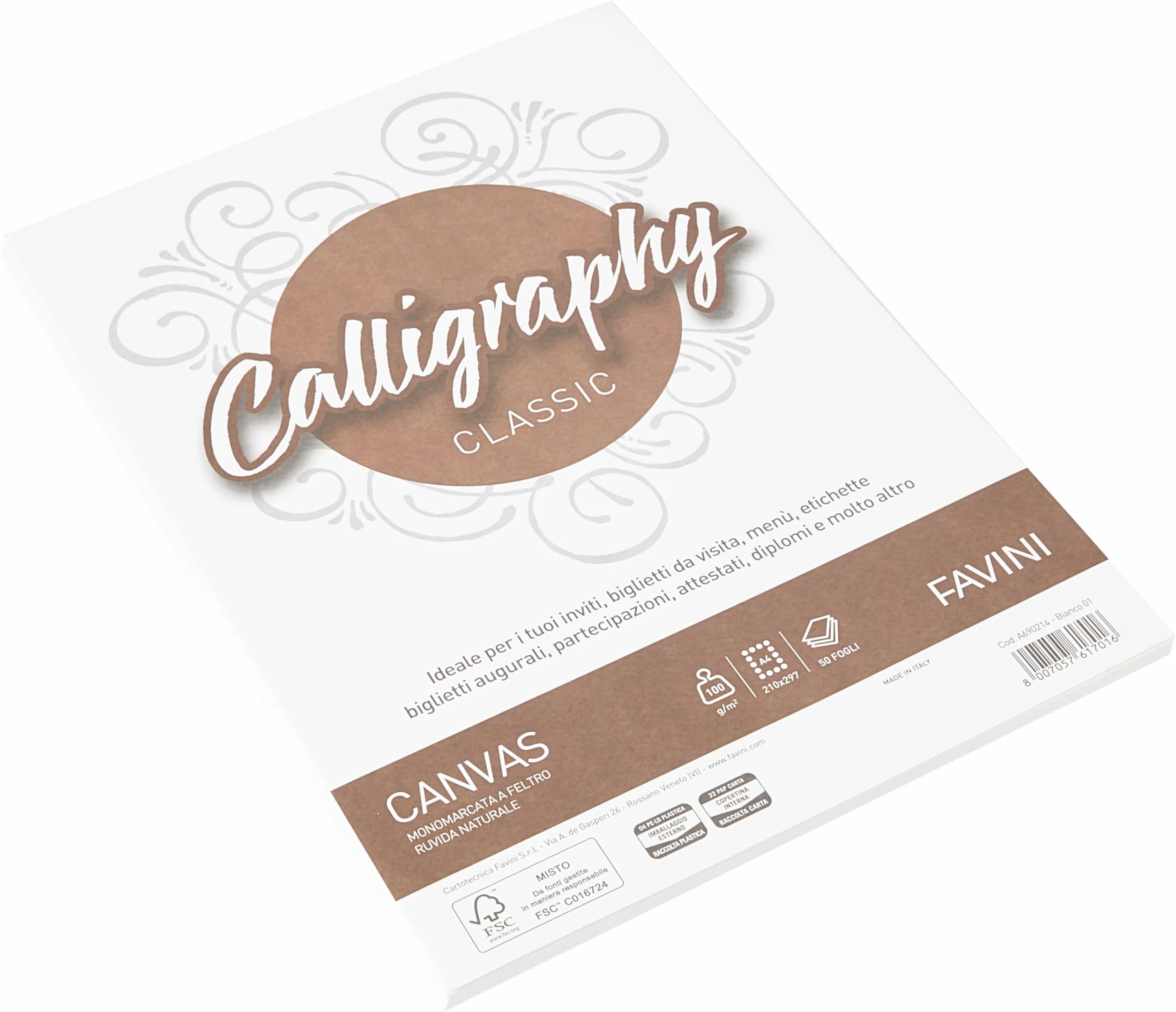 Carta telata A4 Calligraphy Favini - 100 g/mq - bianco (conf. 50 fogli)