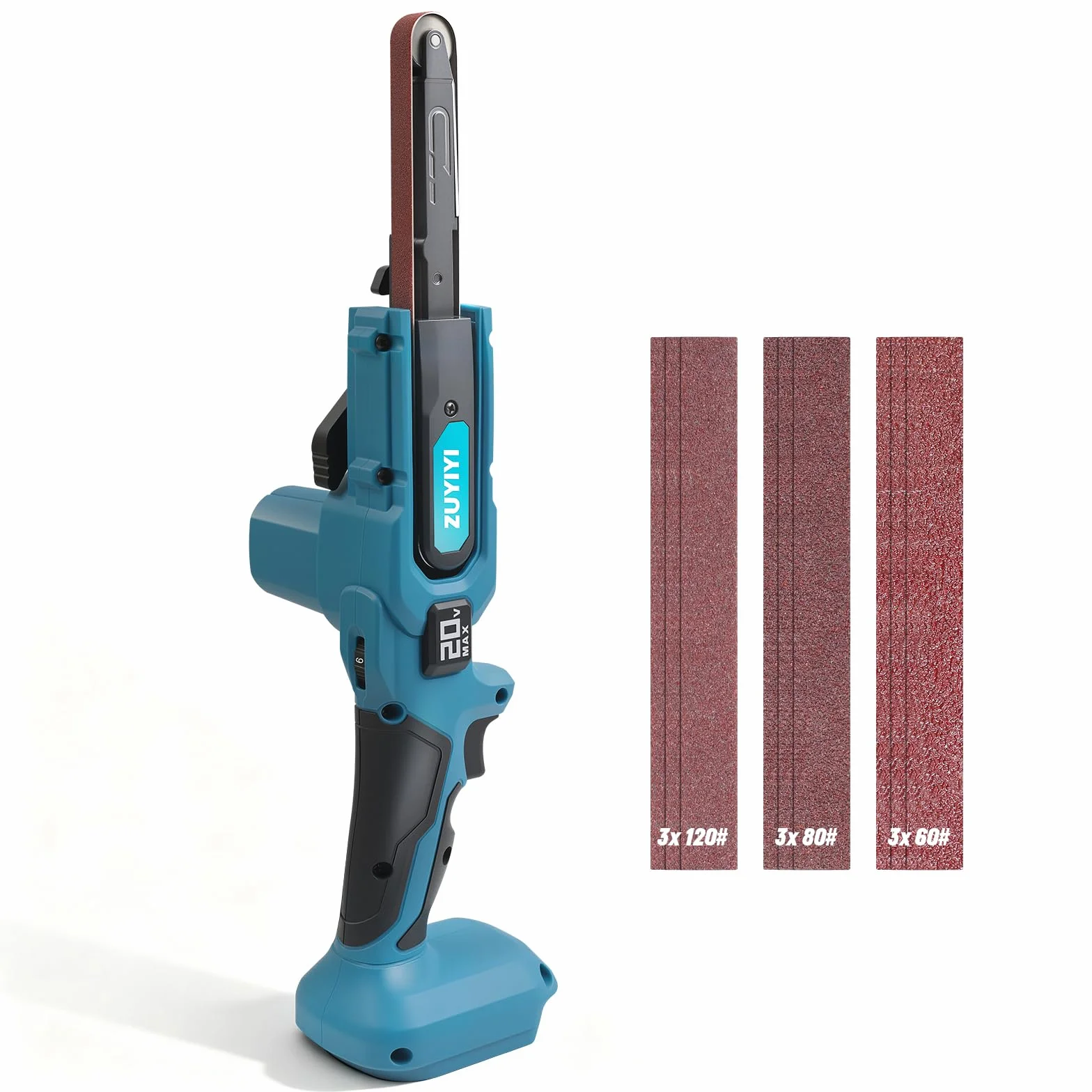 Levigatrice a nastro senza fili per Makita 18 V batteria (non inclusa), 1/2 "x 45,7 cm, levigatrice a nastro elettrica a 6 velocità, mini smerigliatrice a nastro senza spazzole, con 10 nastri