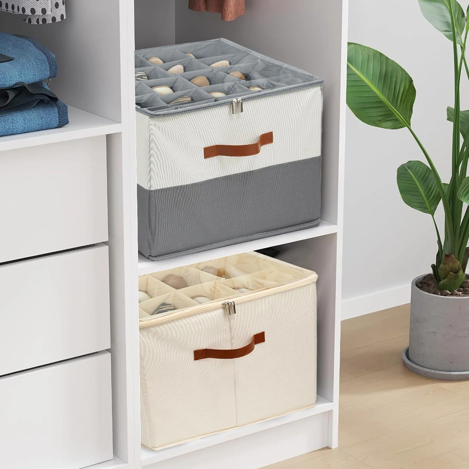 Organizer per Scarpe per 16 Paia, Grande Scatola per Scarpe Contenitore con Scomparti Regolabili, Pieghevole Risparmio Spazio Scatole per Scarpe (Beige)