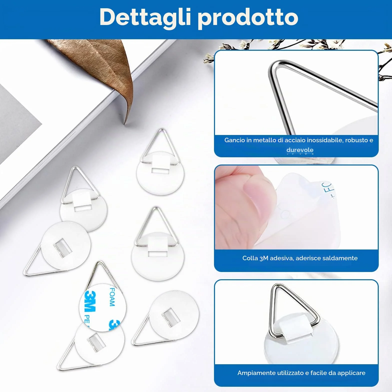 CONNECTION 50 PCS Ganci Adesivi Invisibili per Quadri 2CM Appendini Piatti da Parete Supporti Verticali Bagno Cucina