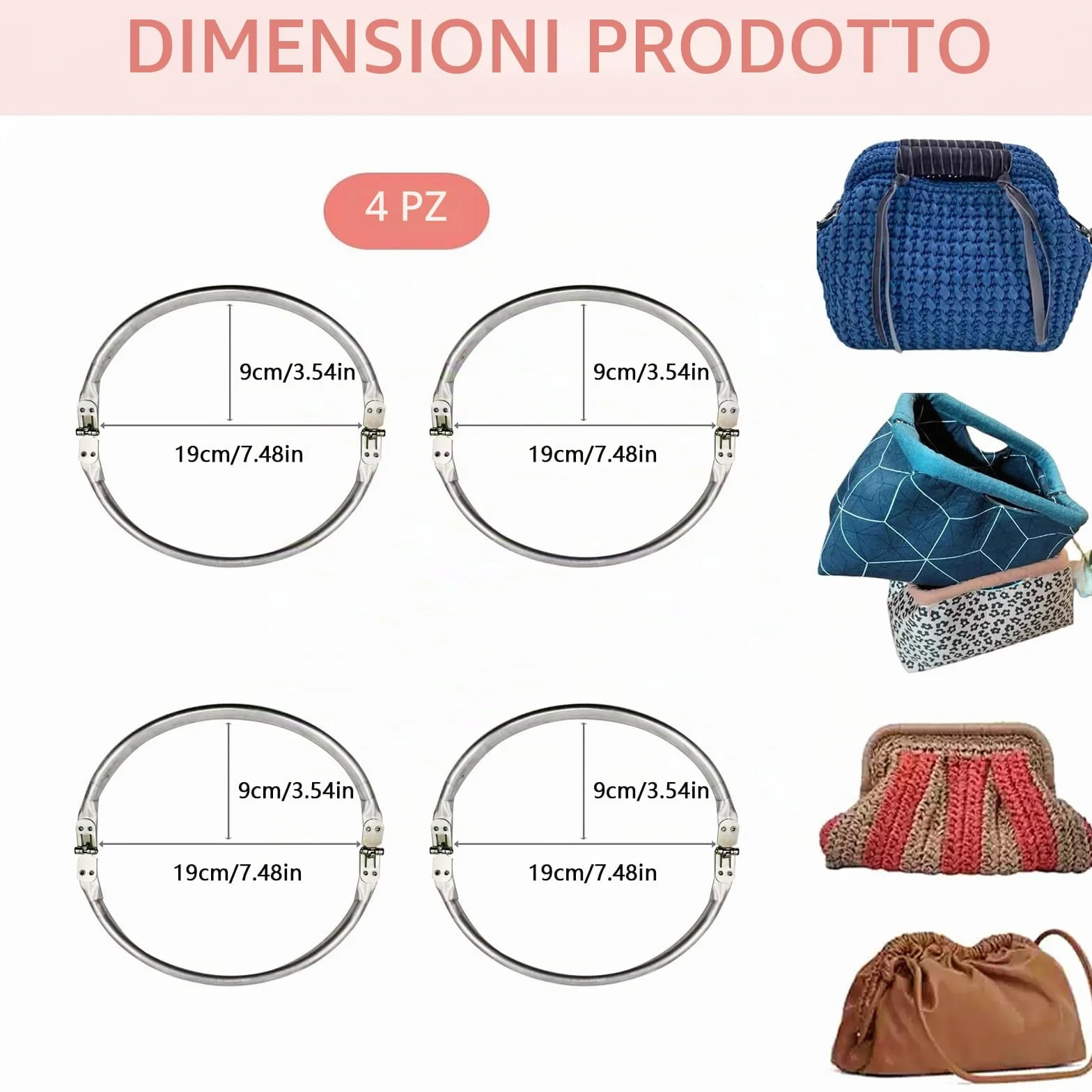 4 Pezzi Chiusura Borsa Uncinetto, 19cm Chiusura clic clac per Borse Clutch per Borse Uncinetto Alluminio per Borsa Frizione Artigianato Progetti Accessori per Borse Fai da Te