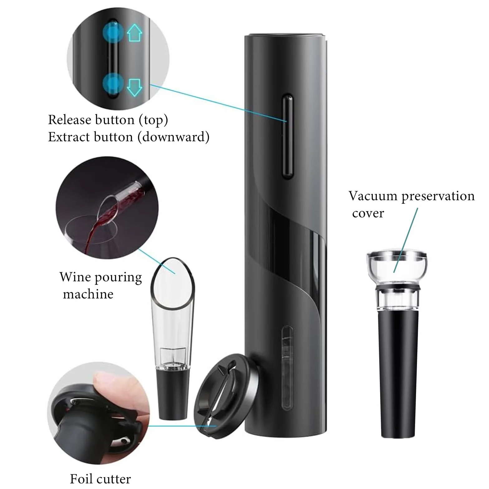 Cavatappi Elettrico Vino 6 in 1 Ricaricabile USB Apribottiglie con Taglia Capsula