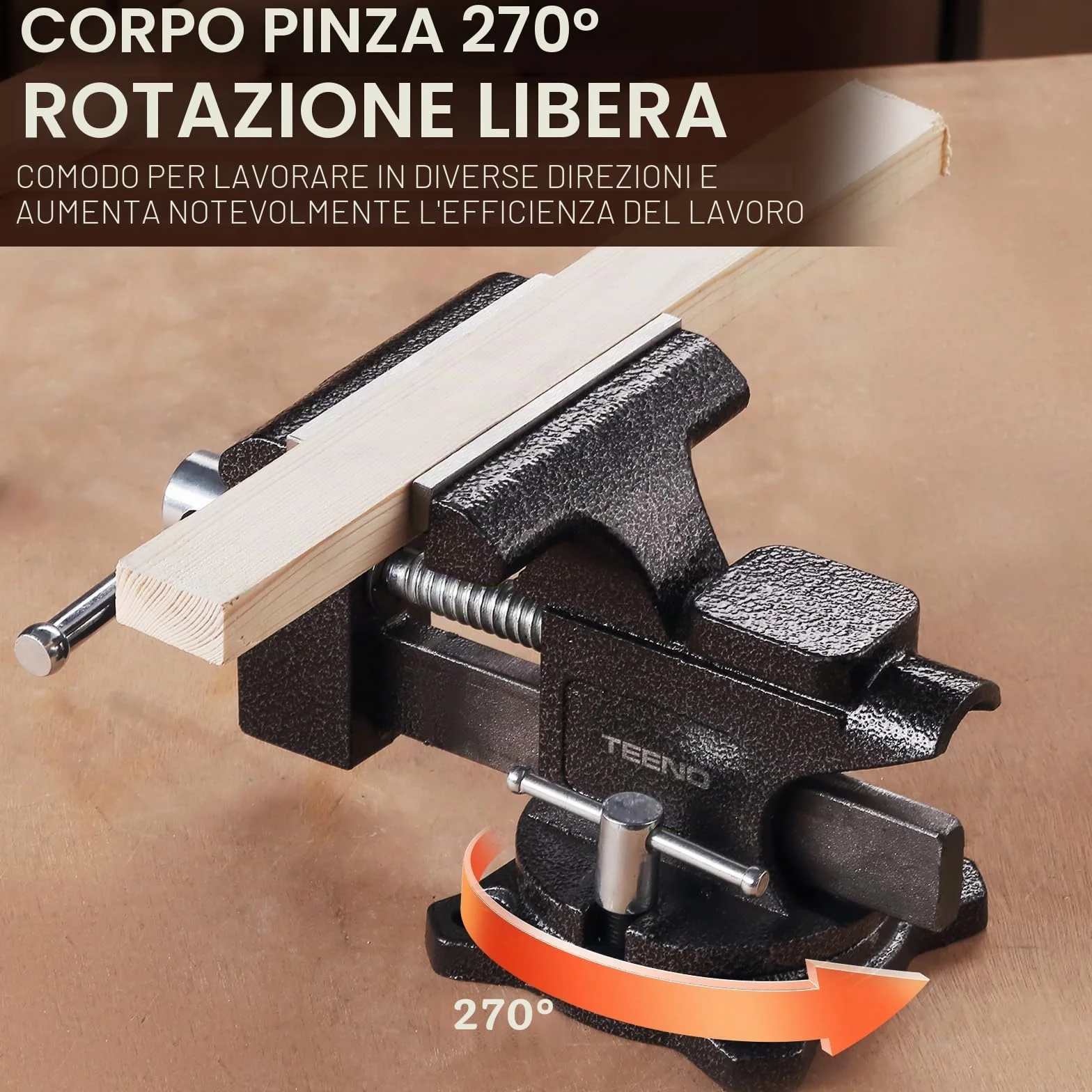 TEENO Morsa da Banco 4.5 inch 4.5kg，con larghezza della mascella 113 mm，Heavy Duty 270 ° Base Girevole Tavolo Morsetto da Banco,materiale in acciaio fuso, potenza di serraggio 2000 kg