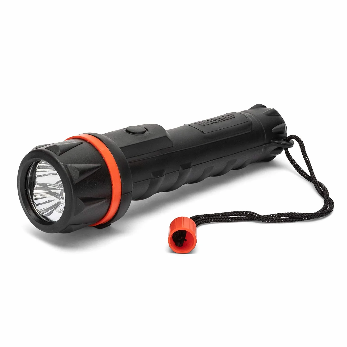 VELAMP - Torcia LED Potente Professionale Impermeabile, Super Luminosa 12 Lumen (Fascio 20 Metri) Campeggio, Outdoor e Emergenza a 2 Pile AA (non Incluse), Autonomia 30h, Manico Antiscivolo e Laccetto