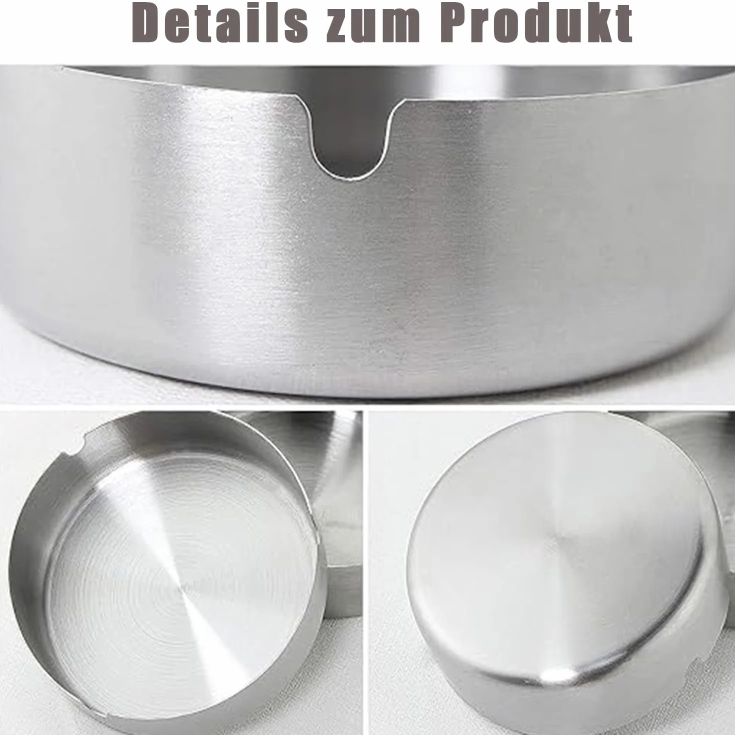 Posacenere Rotondo in Acciaio Inox 8 cm, 6 Pezzi, Argento