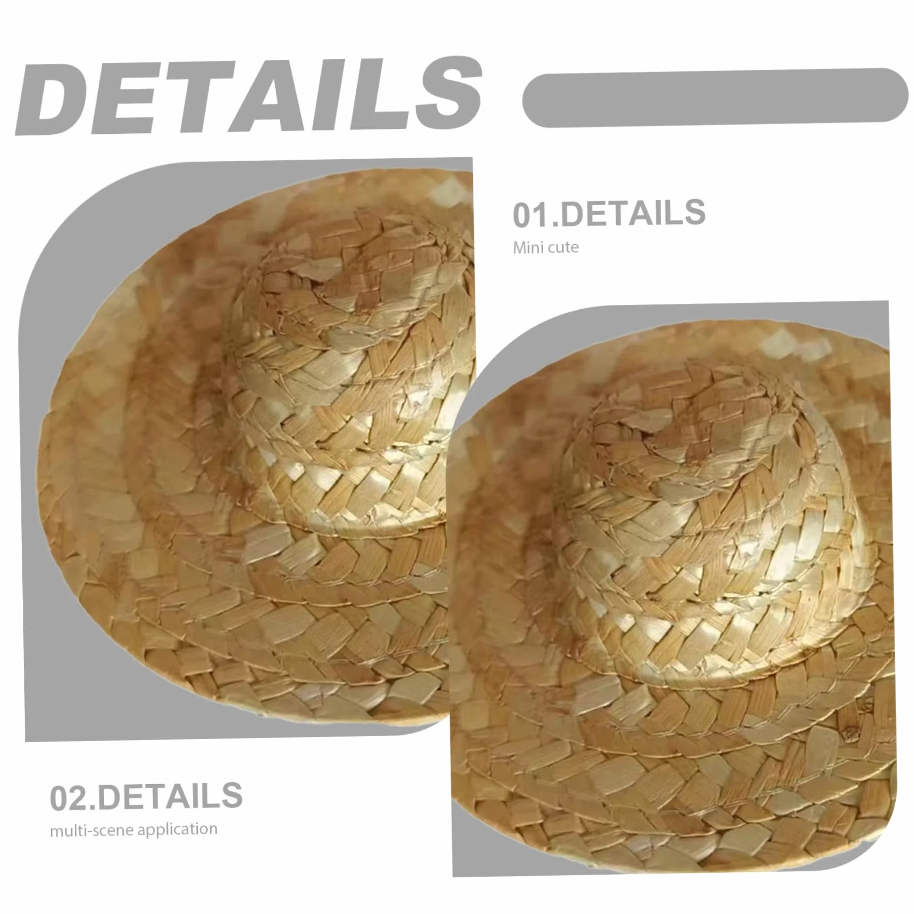 Mini Cappello di Paglia 2 Pezzi 2x1 Pollici Mini Cappelli Intrecciati a Tesa Larga realistici Cappelli di Paglia per Artigianato, Bottiglie di Vino, Decorazioni, Gioielli/Accessori per Bambole