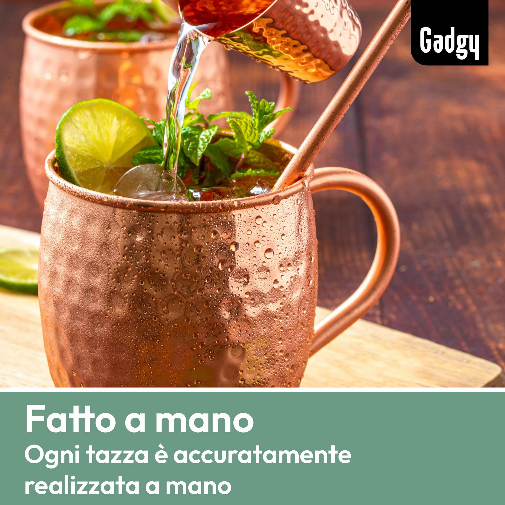 Set Moscow Mule in Rame – 2 Tazze Cocktail Fatte a Mano con Cannucce & Misurino – Bicchieri per Cocktail e Bevande Ghiacciate