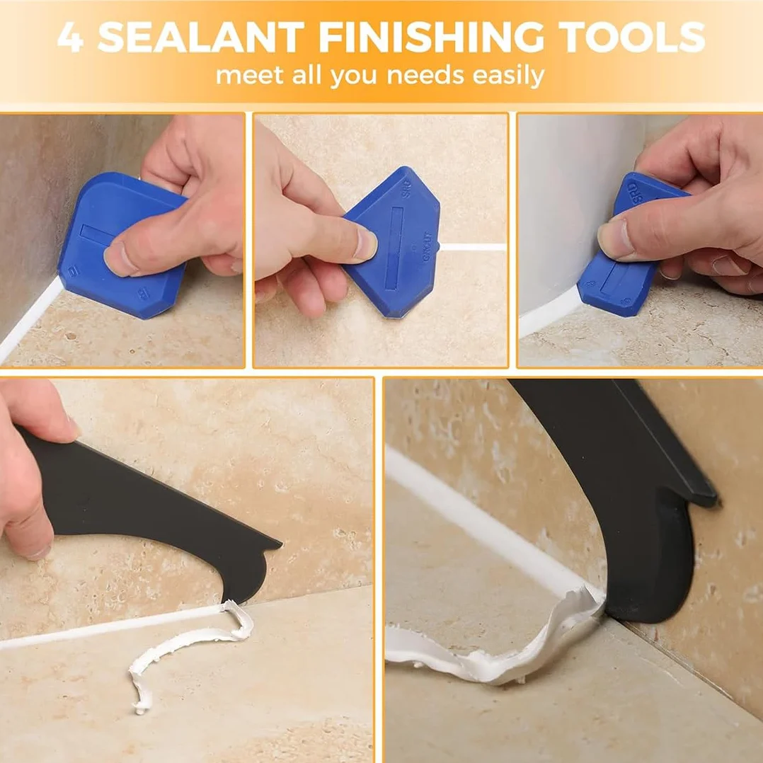 14 Pezzi Kit Strumenti per Calafataggio, Set Togli Silicone e Spatole per Silicone, Strumenti per Rimuovere e Applicare Silicone per Giunti e Calafataggio