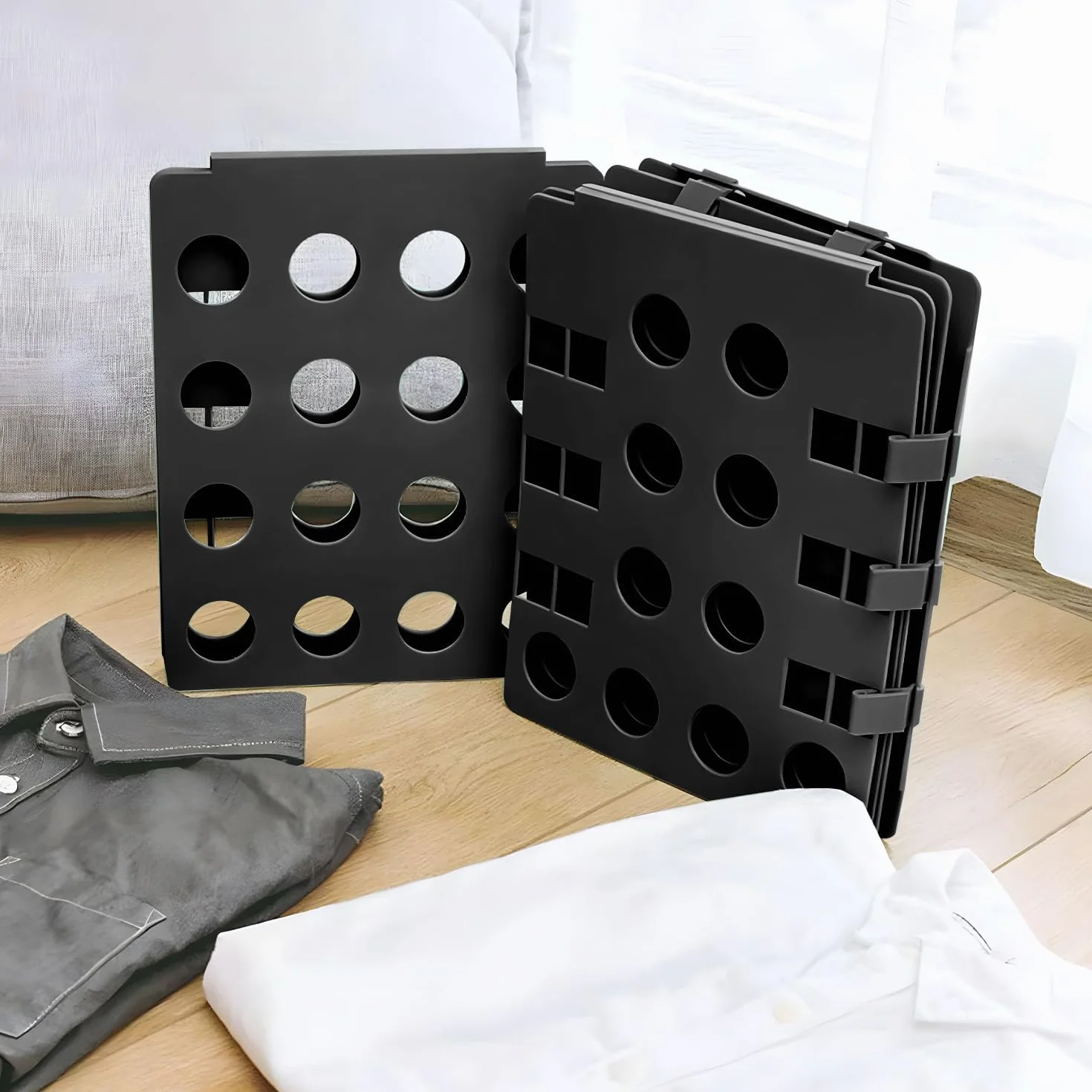 Shirene Piega Vestiti Indumenti,Camicie Cartella di Lavanderia Piega Magliette per Camicie Cartella di Lavanderia Facile e Veloce per Bambini e Adulti per Piegare Vestiti di Varie Dimensioni,Nero