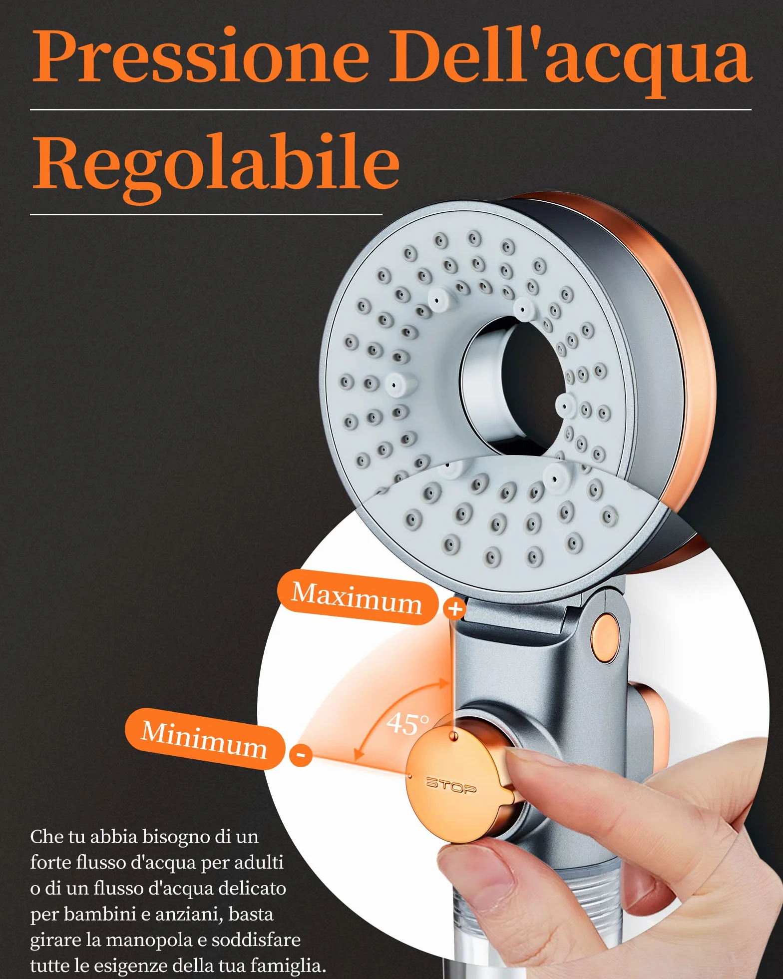Soffione Doccia con Filtro, Anticalcare 3 Tipi di Getto, Alta Pressione , Doccino Pressurizzato, SPA , Risparmio Idrico