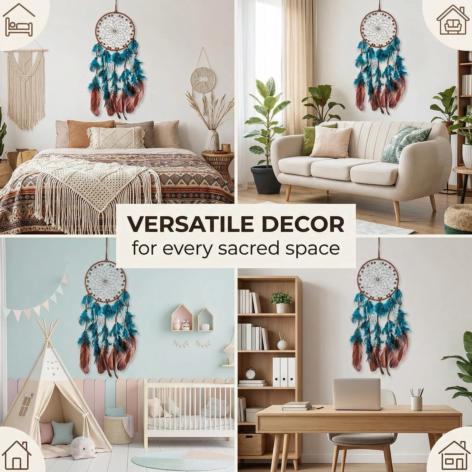 Cacciatore di Sogni Portafortuna Bohemien Metallo Blu Pavone Decorazione Camera da Letto 1 Pezzo