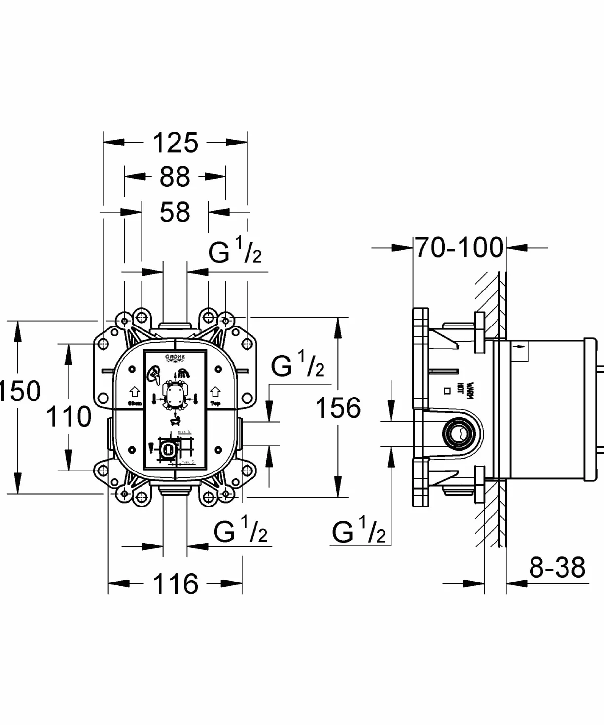 Grohe 35501000 Rapido E Corpo Incasso Universale per Miscelatori Monocomando, 70 mm - 100 mm [Vecchio Modello]