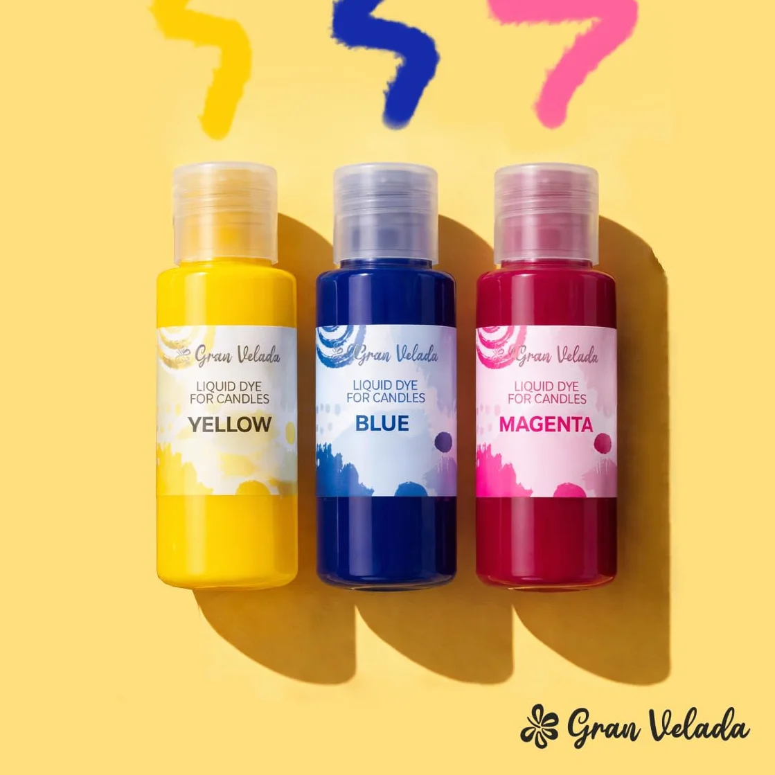 Gran Velada - Confezione risparmio di coloranti liquidi per candele 3 x 30 ml | colori primari magenta, blu puro e giallo limone | concentrati, facili da usare e con colori vivaci per candele fatte in