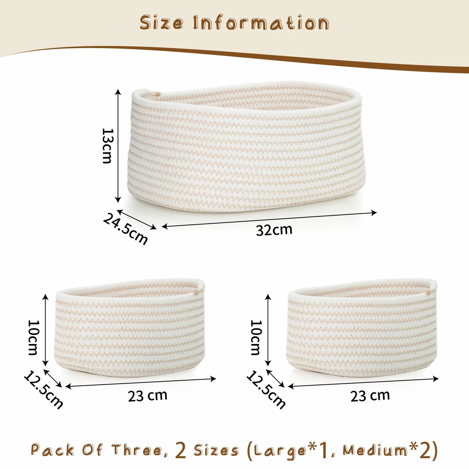 Cozary Cestini Portaoggetti Intrecciato Impilabile Scatola Immagazzinaggio Corda Cotone Organizer 3 Pezzi